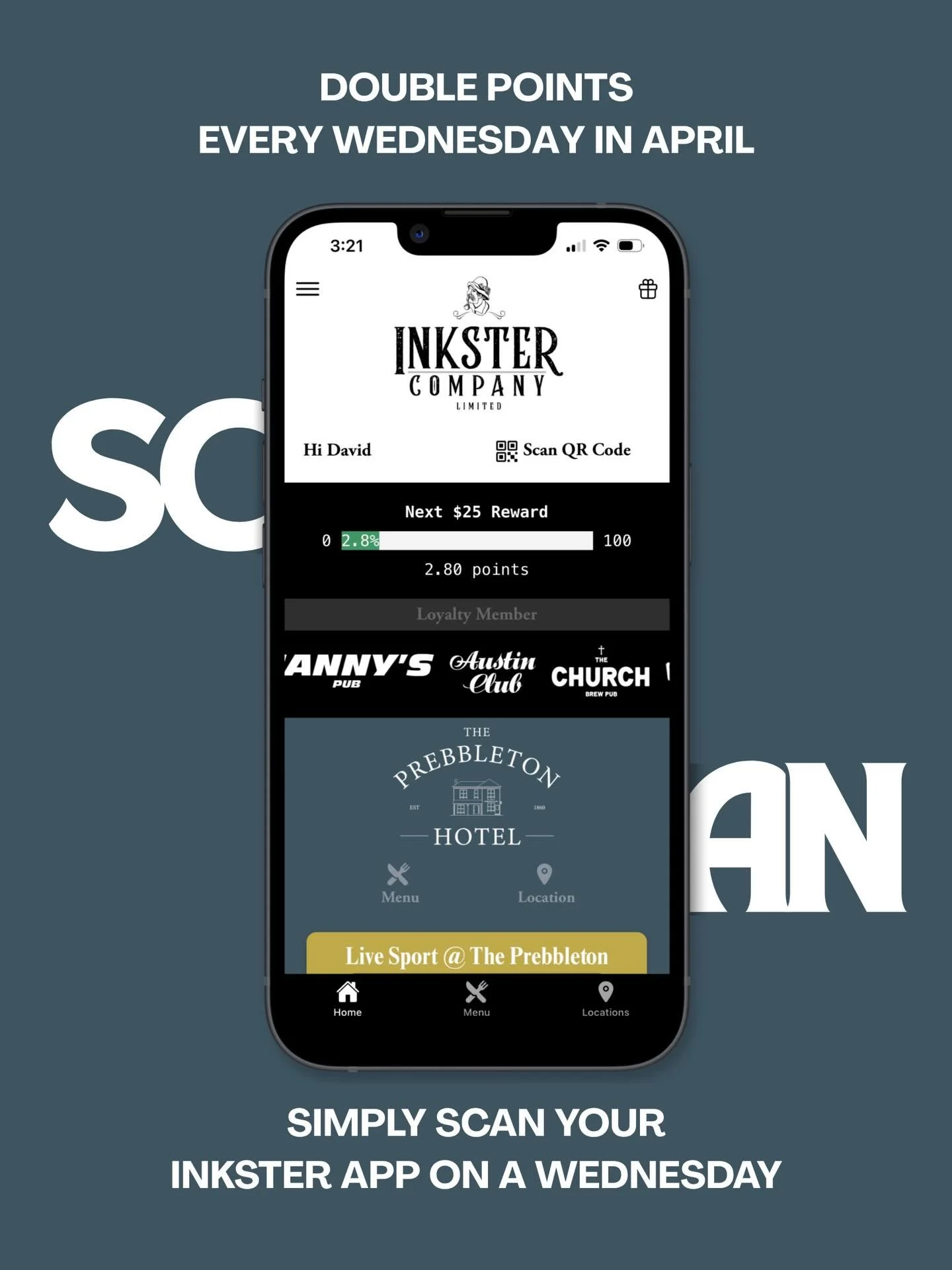 Double points, every Wednesday in April... 🫢

Scan your Inkster app when you visit and we&rsquo;ll double your points, simple as that.

Bonus points will be added at the end of the month, so don&rsquo;t worry if they don&rsquo;t show immediately.

S