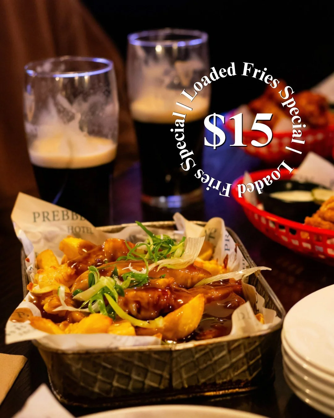 NEW EVERY SATURDAY | Loaded Fries for $15

Your Saturday just got a little more loaded.
&bull; Fries, cheese &amp; gravy
&bull; Fries, pulled beef &amp; cheese w. gravy
&bull; Fries, bacon &amp; cheese w. sour cream &amp; sweet chilli

Available ever