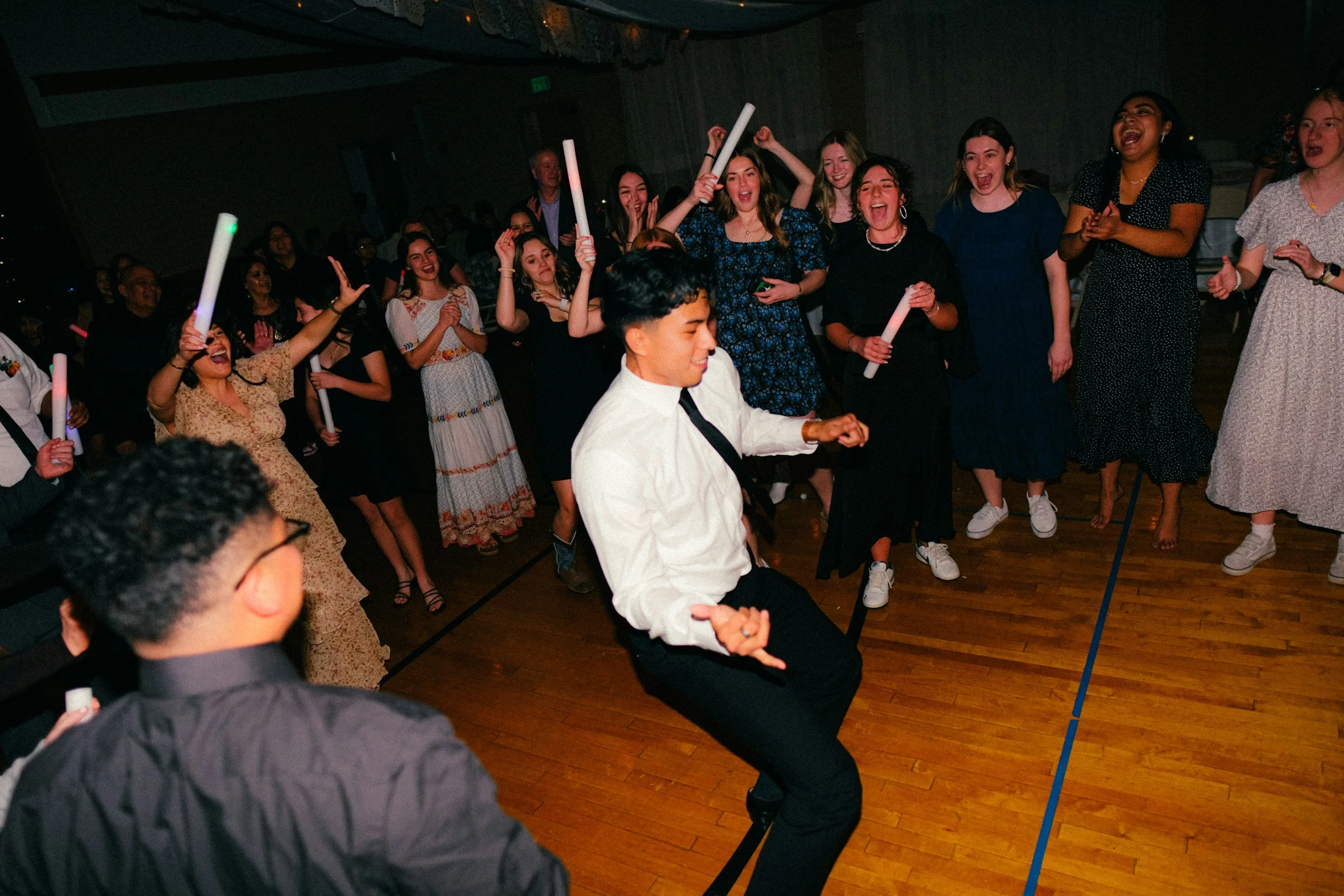 Teenager dancing in middle of dance floor