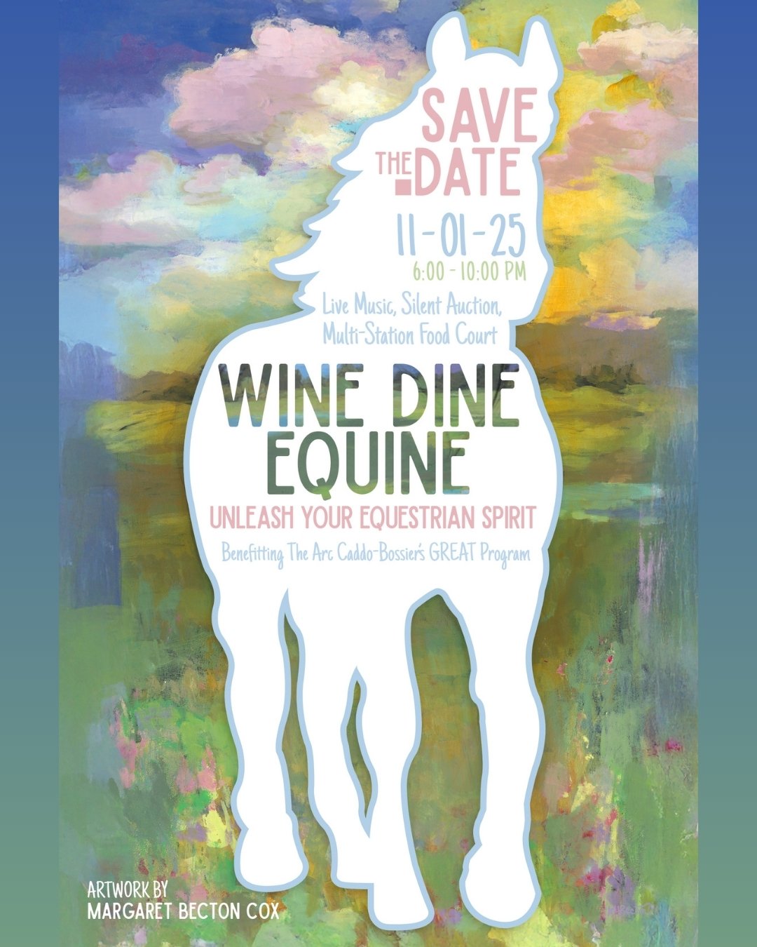 It's time to save the date for Wine Dine Equine: Unleash Your Equestrian Spirit!💙💚 Every other fall, The Arc Caddo-Bossier&rsquo;s GREAT Program hosts Wine Dine Equine, an event with live music, silent auction, and multi-station food court. This ev
