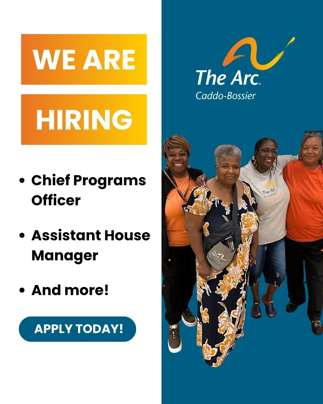 🌟The Arc Caddo-Bossier is hiring!🌟

We are currently hiring for a Chief Programs Officer, an Assistant House Manager, and more! To see all of our open positions, please visit the link in our bio!

#hiring #JoinOurTeam #ApplyNow