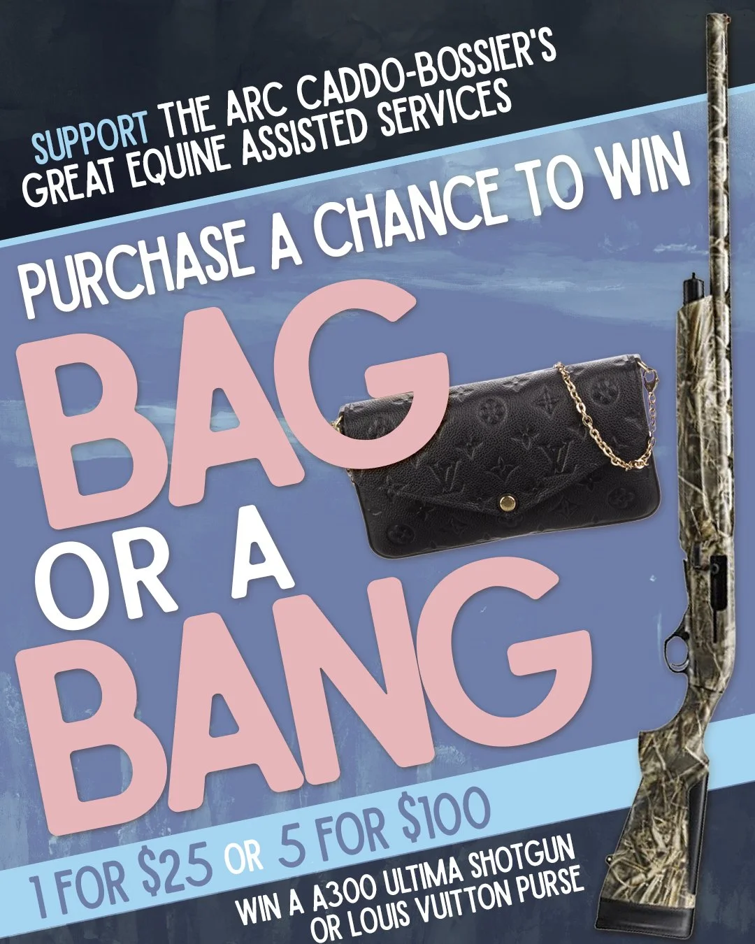 You can enter for a chance to win either a Louis Vuitton purse or the A300 Ultima shotgun! Tickets start at just $25. Anyone is eligible to buy a ticket whether or not you are attending Wine Dine Equine! You can purchase tickets by visiting the link 