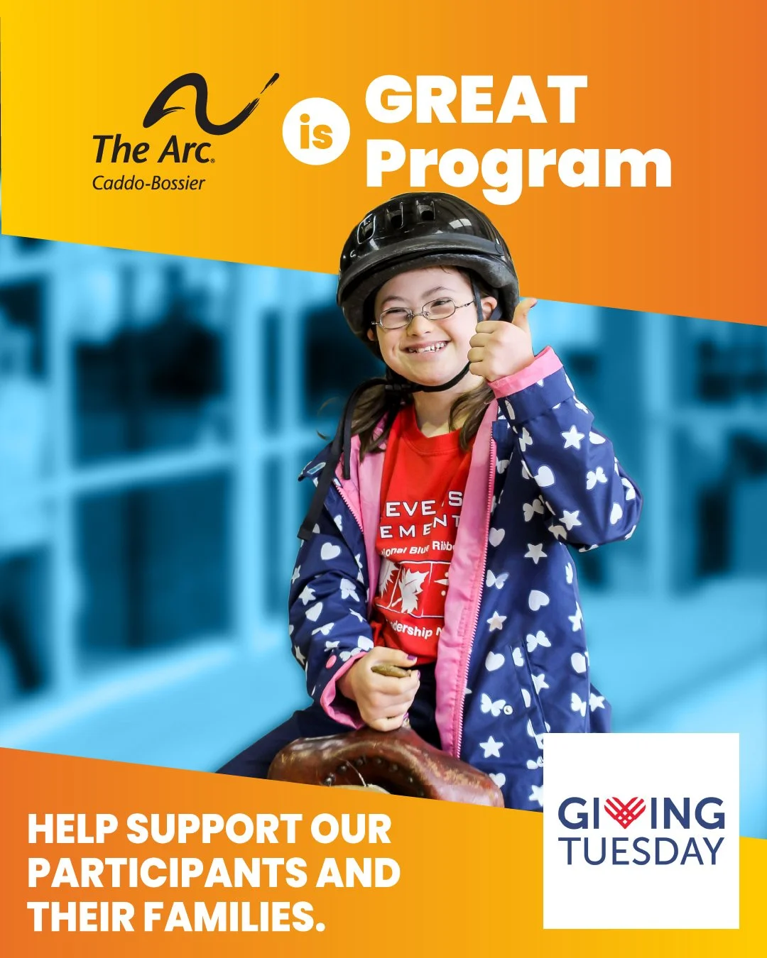 🗣️Giving Tuesday is TOMORROW, Tuesday, December 2nd!!

Every donation made on Giving Tuesday will be matched dollar-for-dollar by a generous donor, up to $2,500!🎉🎊 This means that your gift will go twice as far in supporting our participants and t