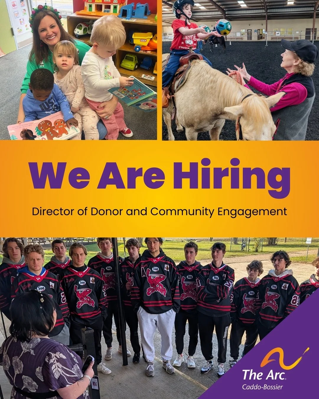 We are hiring a Director of Donor and Community Engagement! This position is a key leadership position responsible for furthering the overall mission of The Arc Caddo-Bossier by:

🧡Recruiting and retaining donors and volunteers
💛Planning and execut