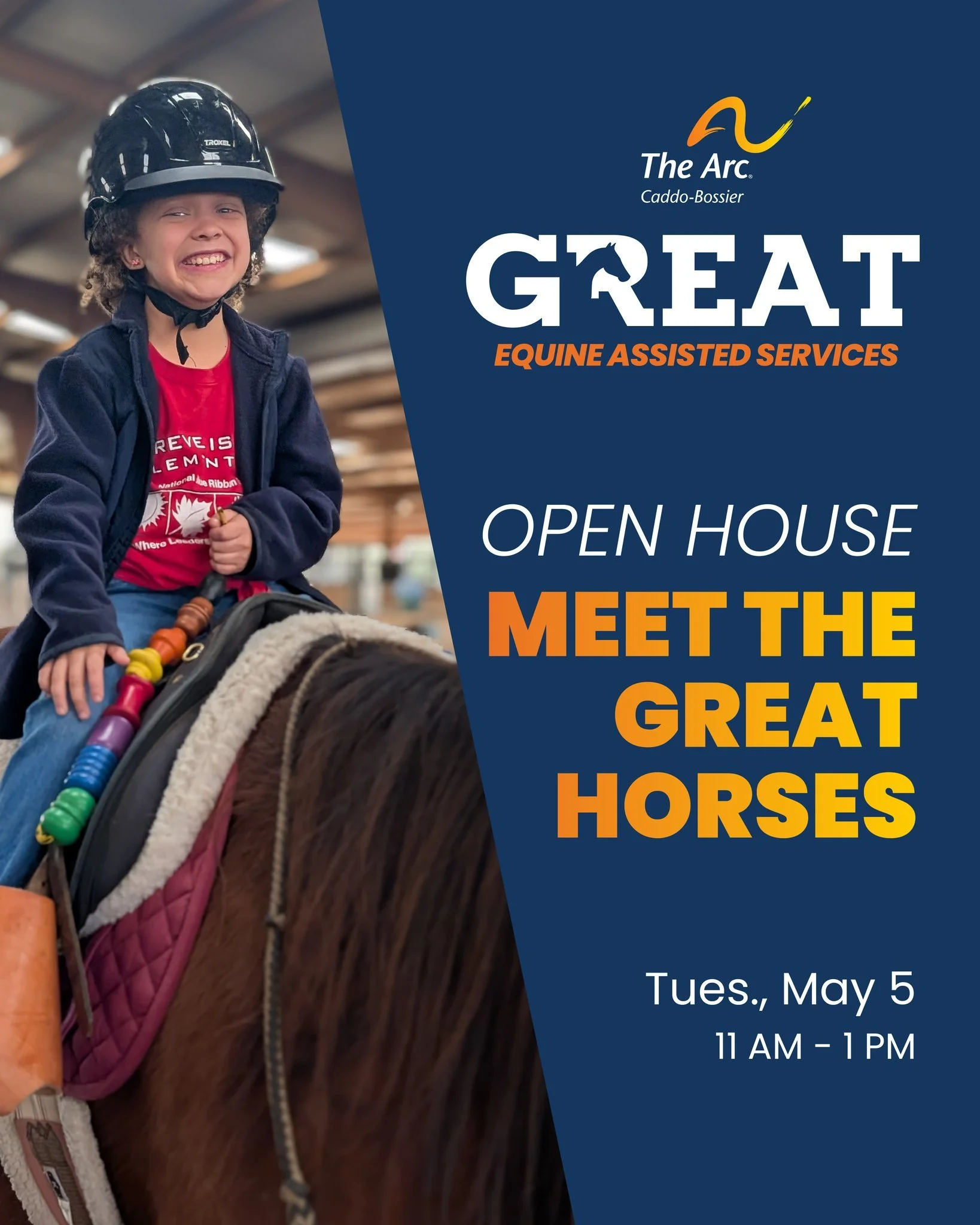 🐴The Arc Caddo-Bossier's GREAT Equine Assisted Services invite you to meet the horses of GREAT and get a tour of the facilities that have helped so many with disabilities. The Caddo Parish Sheriff&rsquo;s Office will be on hand cooking up jambalaya 