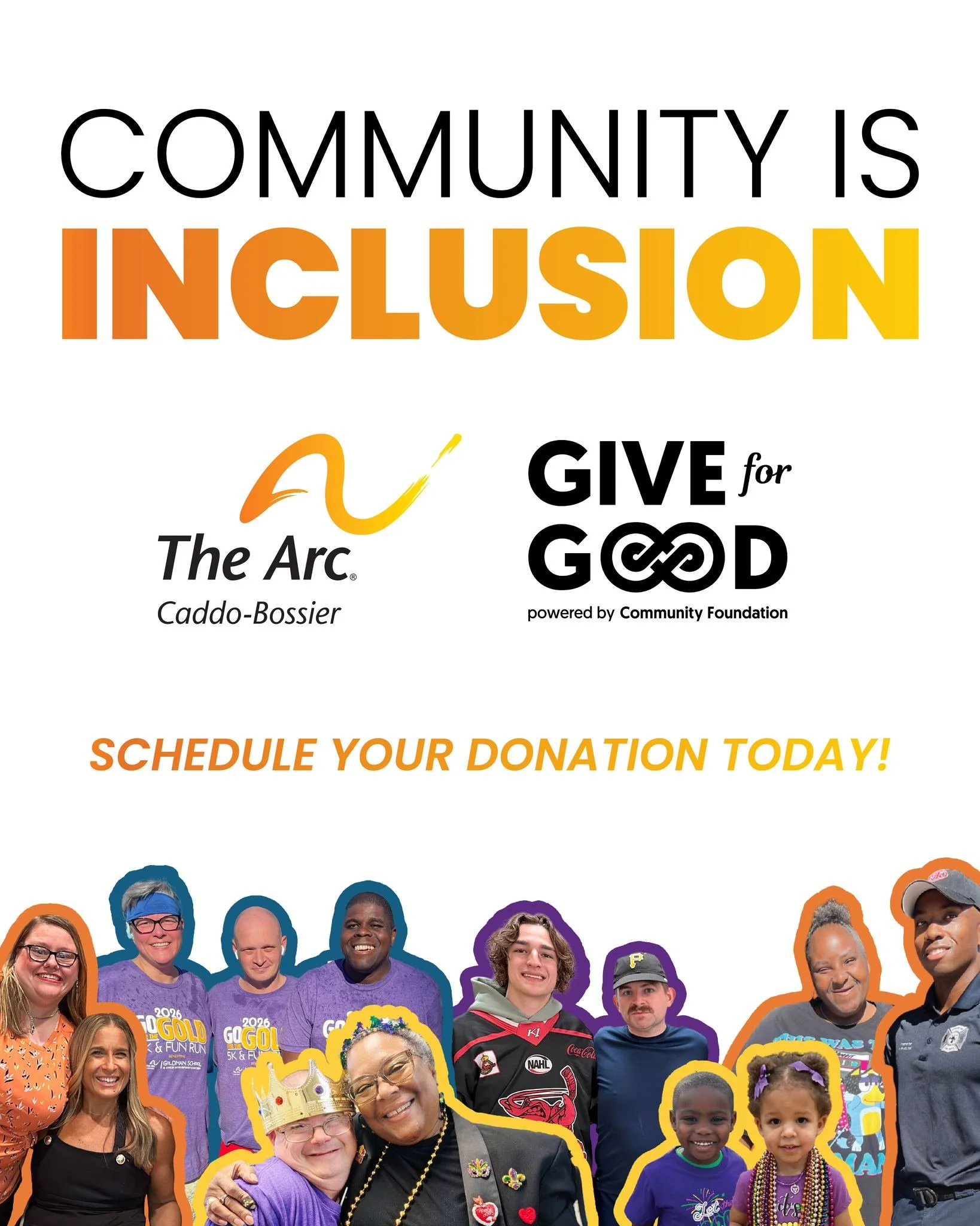 🎉Community Foundation of North Louisiana's Give For Good kicks off today with Early Giving!🎉

Starting today, April 21, you can schedule your donation to give for The Arc Caddo-Bossier and help build unlimited opportunities for people with disabili