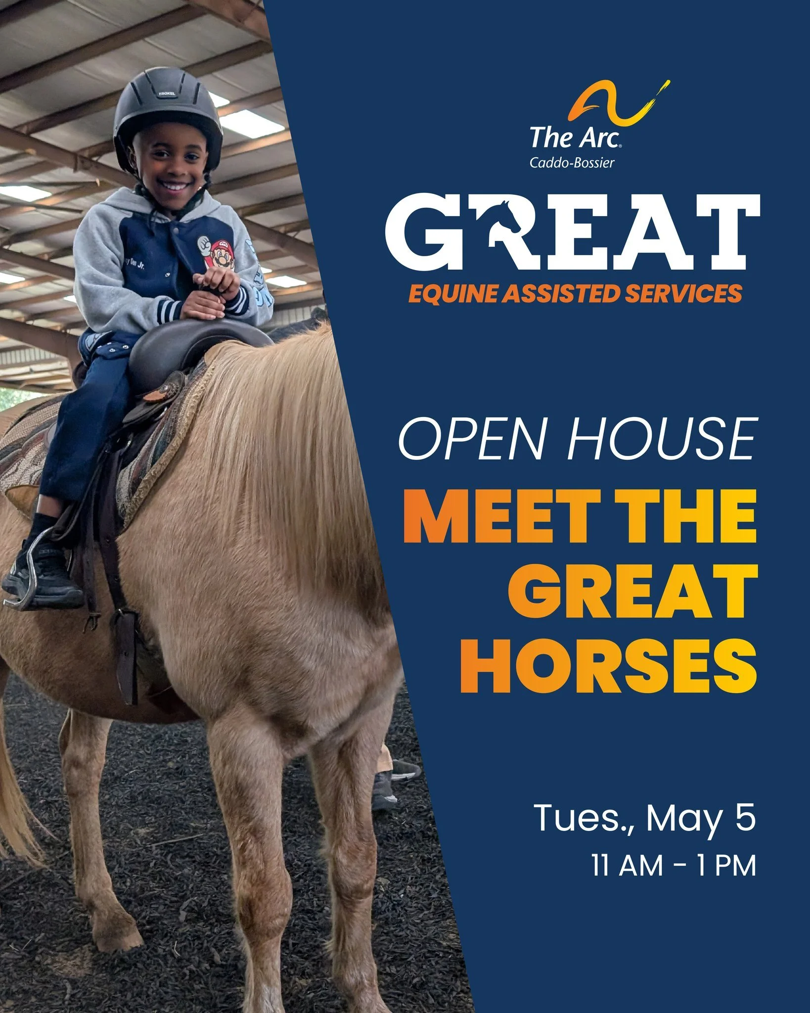 If you've ever found yourself wondering, "What in the world is Equine Assisted Therapy", our GREAT Open House on May 5 is your chance to find out! There will be food, a tour of the facility, and an opportunity to meet the horses that make o