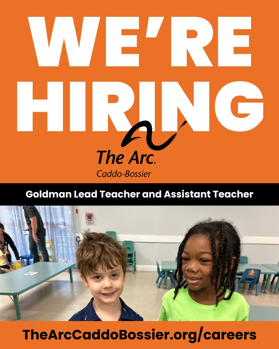 We are hiring a lead teacher and assistant teacher for Goldman School and Child Development Centers!

🏫We are the only centers of our kind in Louisiana! Our unique model, serving children with and without disabilities in inclusive classrooms, provid