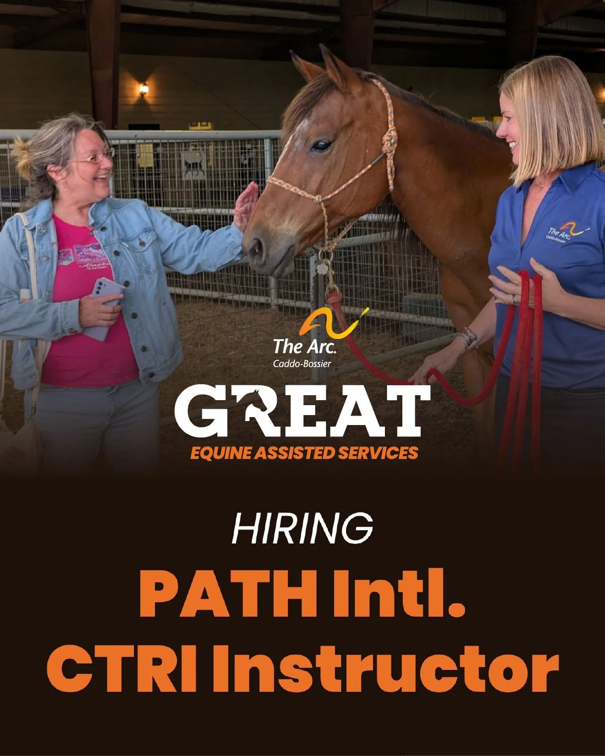 We are hiring a PATH International Certified Therapeutic Riding Instructor (CTRI) at our GREAT Equine Assisted Services!🐴

Come join our mission of building unlimited opportunities for people with disabilities!🧡💛 In this role, you will teach indiv