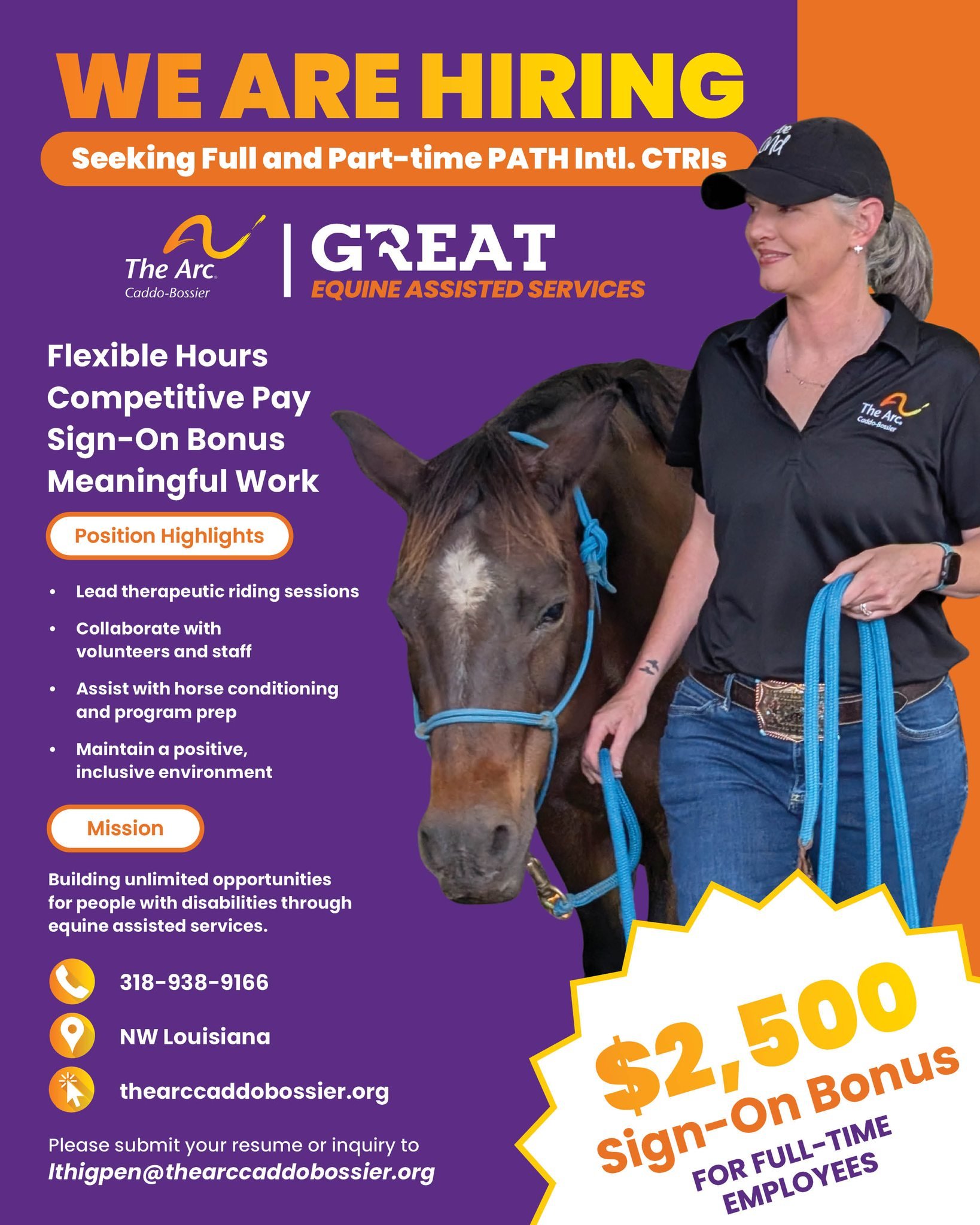🐴 WE ARE HIRING 🐴

GREAT Equine Assisted Services is looking for full-time &amp; part-time PATH Intl. CTRIs!

✅ Flexible hours
✅ Competitive pay
✅ $2,500 sign-on bonus (full-time)
✅ Genuinely meaningful work

If you love horses and want a job where