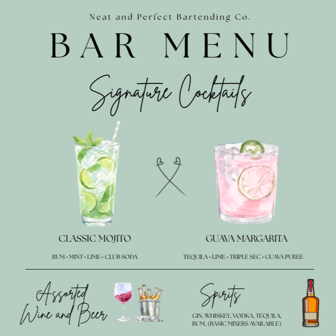 A bar menu with cocktails and photos of the cocktails