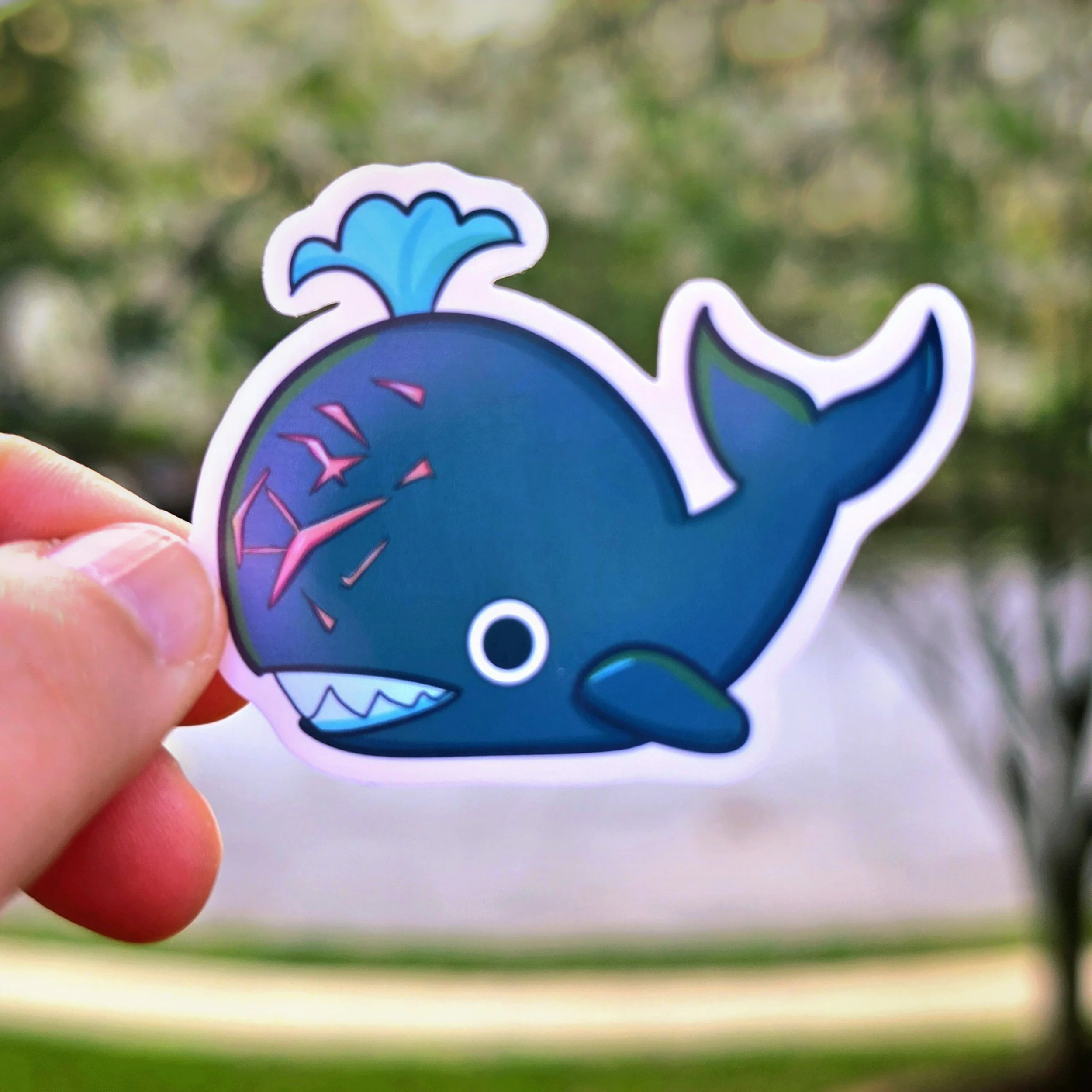 The Whale (Laboon): A large die-cut sticker of a friendly dark blue whale with a scarred head