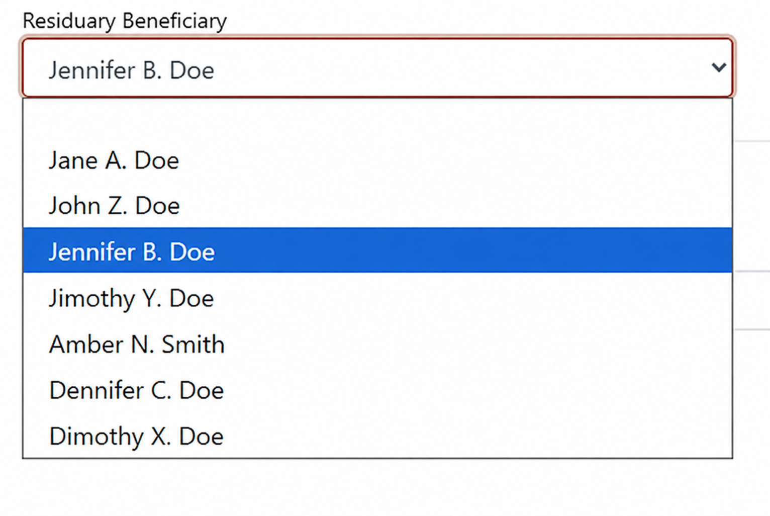 A screeshot of the drop down menu in Actionstep Builder.