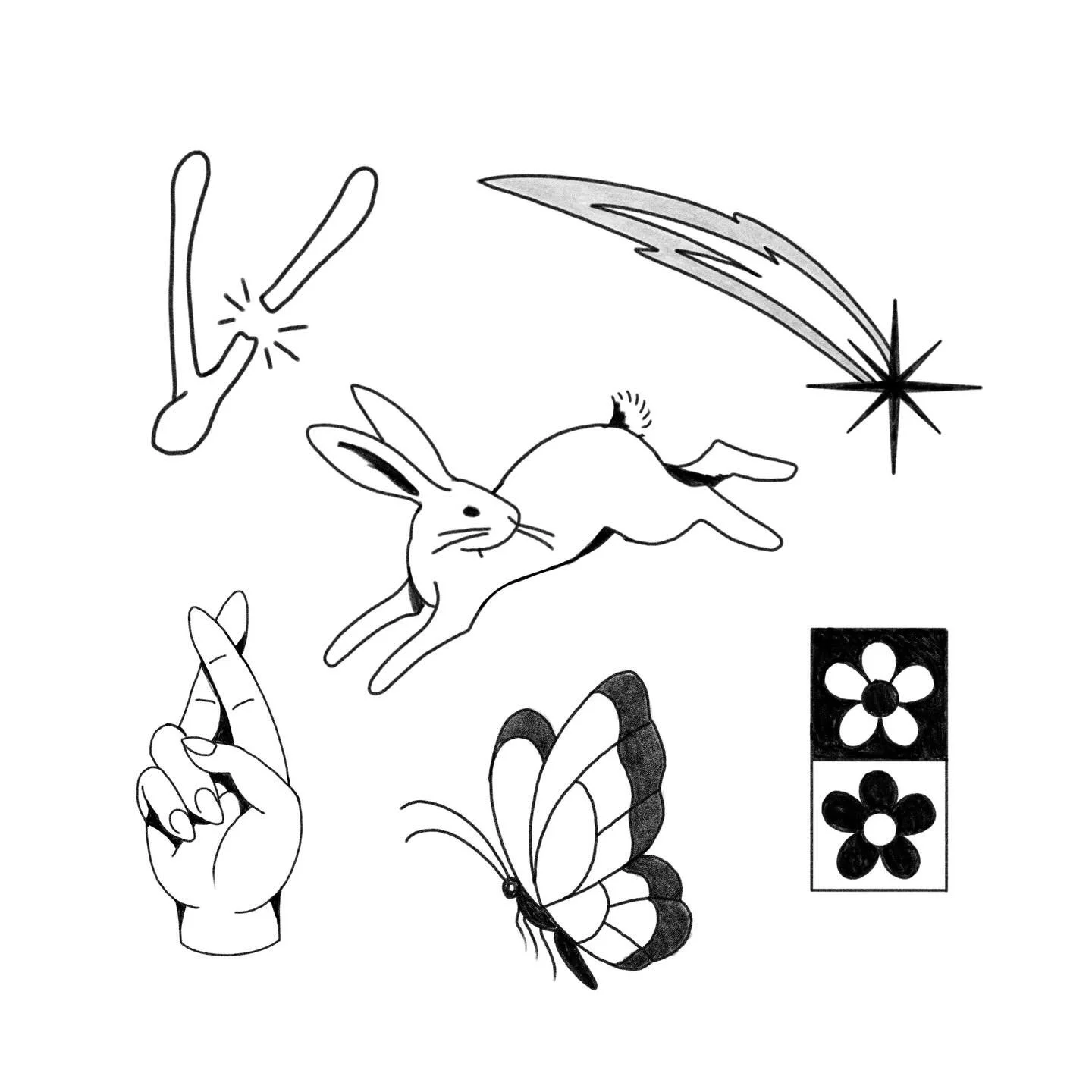 another friday 13th flash event coming up at Riverwest Tattoo this month! 🐇 Luck themes this time 🤞Here are the designs i am contributing. Reach out ahead of time if you'd like to book with me or stop in day of 🌟🌈💫💖
.
.
.
#friday13thtattoo #fla