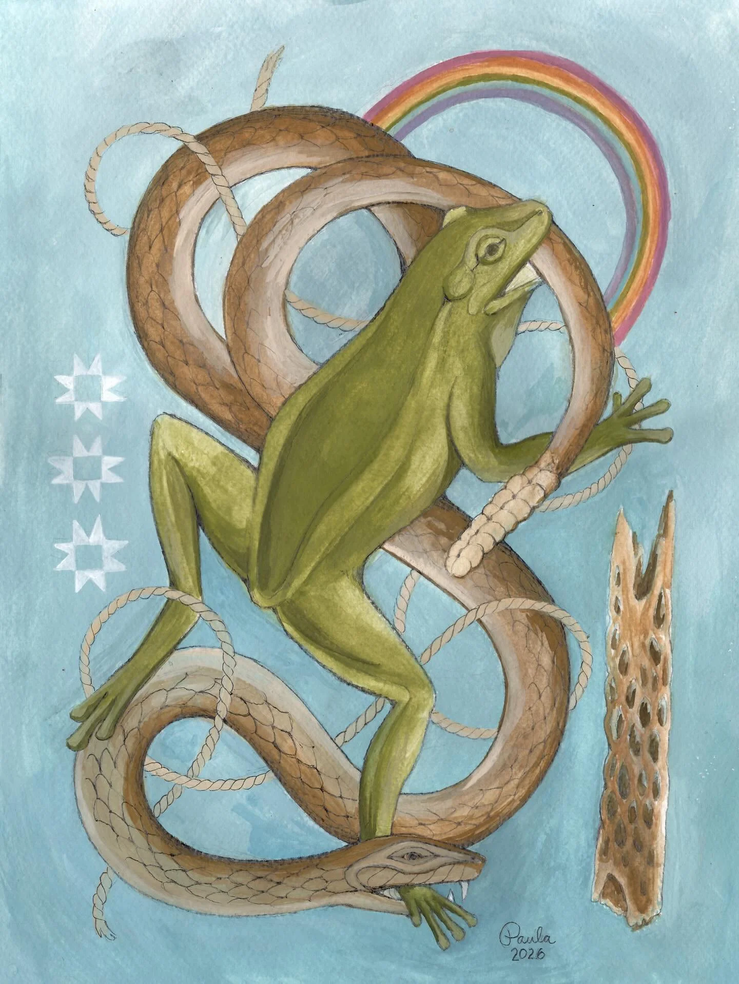 stop by @ebbandflowdesignco tomorrow April 21st 5-8 to see some spectacular frog art with a rodeo twist! Heres my contribution to the show. been playing around with gouache and pencil lately and am enjoying the combo ☺️💖 last year there was so much 