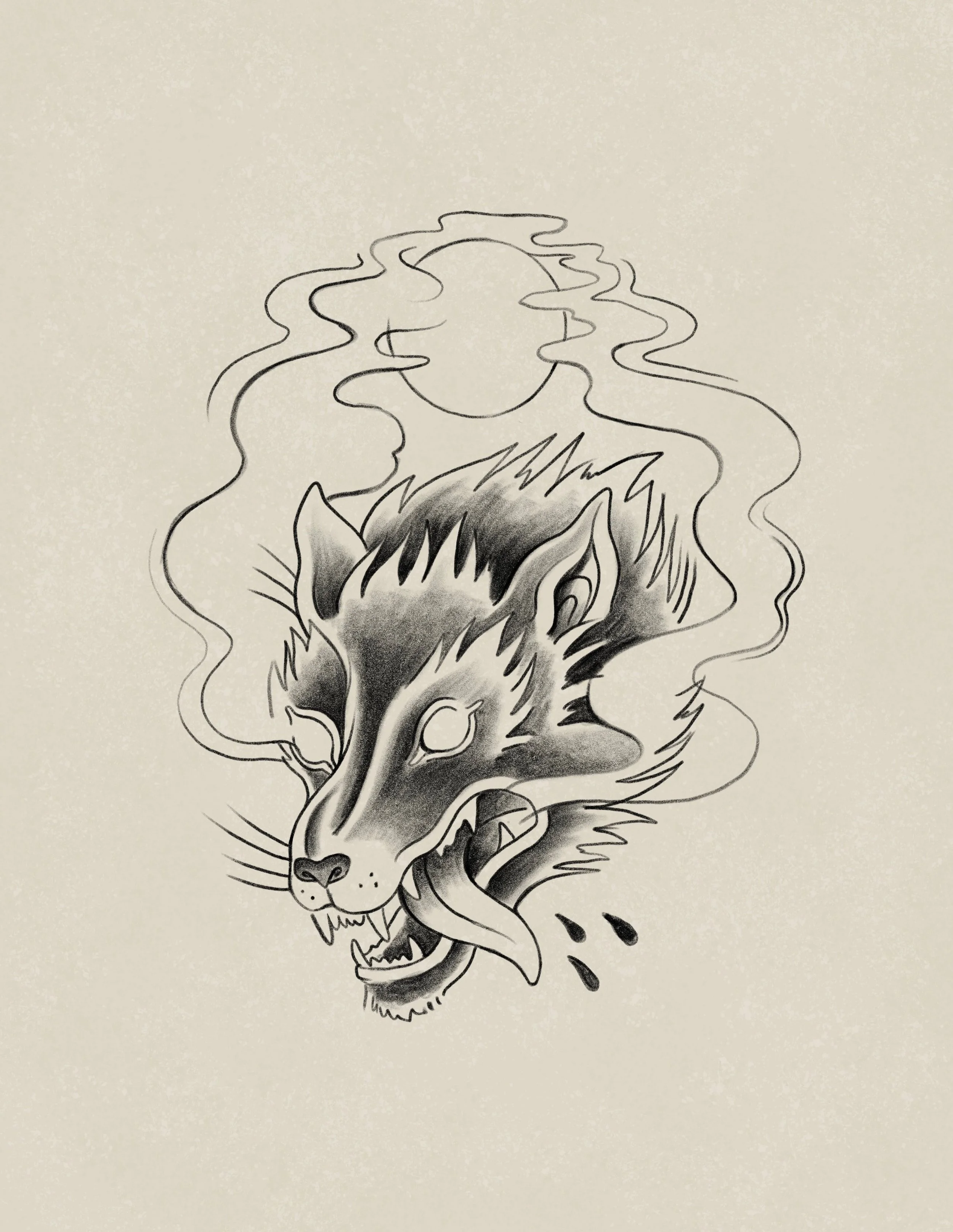 day 3 of #mdwc26d3 🌝 WEREWOLF 🌝
inspired by the classic american traditional wolf head design. available to tattoo. message to claim 
.
.
.
.
#americantraditionaltattoo #tattooflash #drawloween #inktober