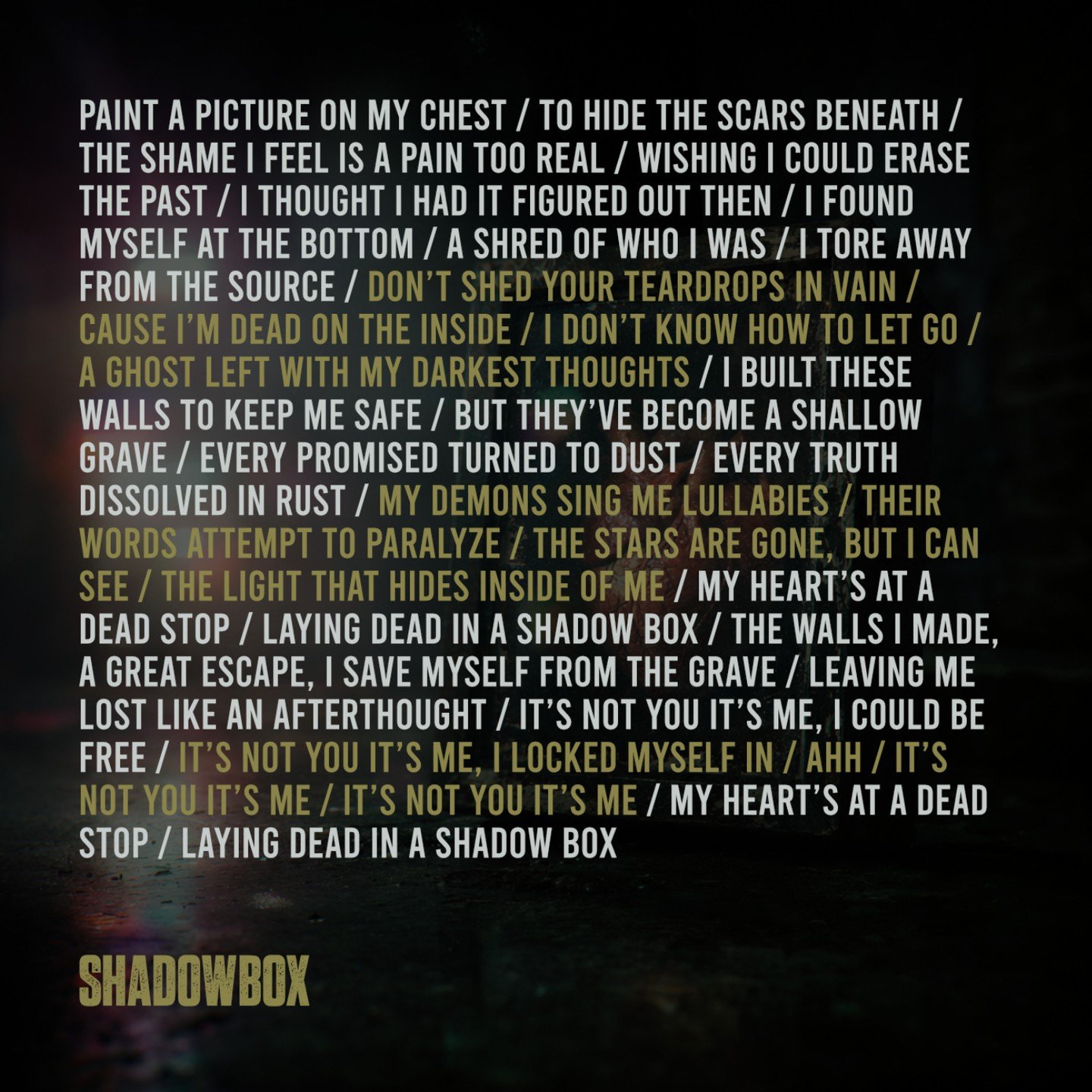 SHADOWBOX was the first single we released to promote the EP. All five songs have been remastered, and we're excited to re-release this track as part of that process. The song explores the inner conflict and turmoil of someone experiencing doubt, reg