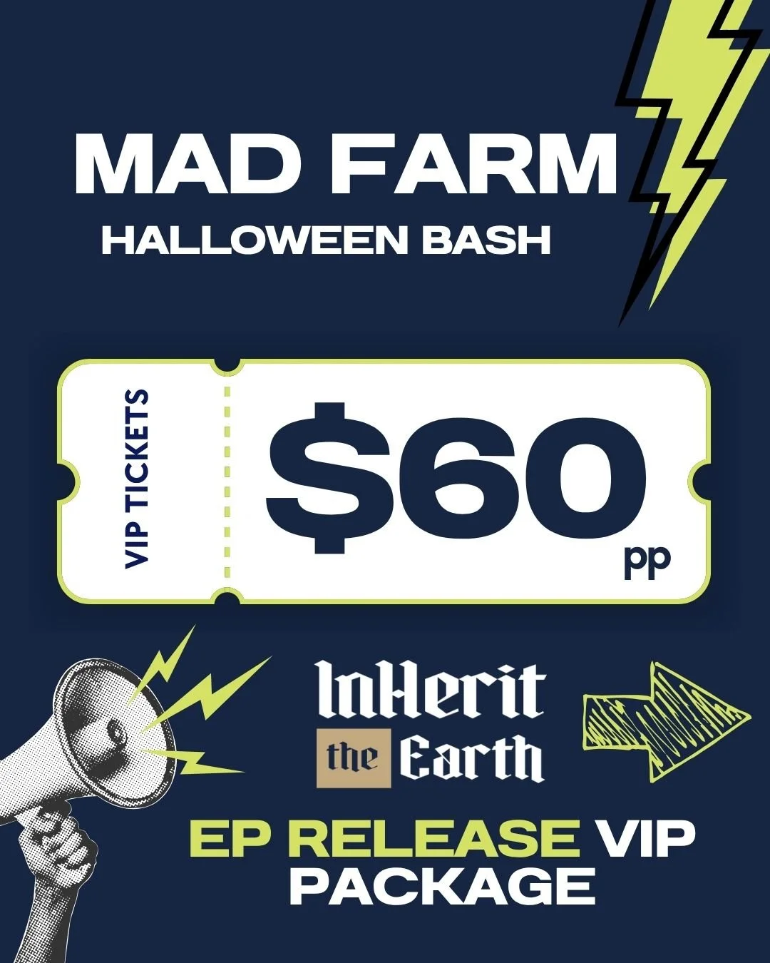 We are offering a VIP Ticket for the Mad Farm Moto &amp; Music, which includes many exciting perks to celebrate this fantastic event and the release of our new EP! We have two packages.

ENTIRE PACKAGE ($60)
CLICK HERE: https://square.link/u/M8CpJyxH