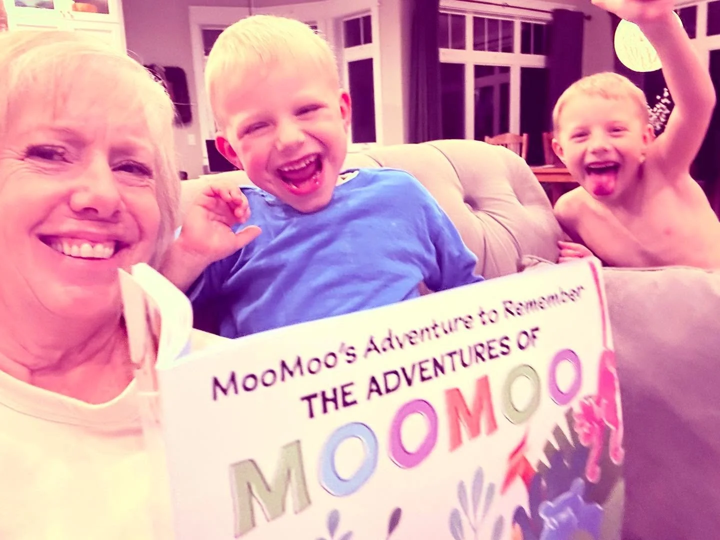 Look at these joyous faces reading MooMoo&rsquo;s Adventure to Remember! Woohoo! Join in on the fun and read it to your kiddo one night this week! ~ Available on Amazon now! (Link in bio)  Say it with me&hellip;. MooMooooooo! 🎉💜