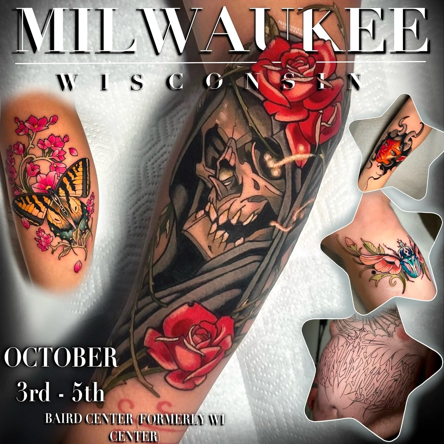 Wisconsin! 

I will be attending the @villainarts Tattoo Convention October 3rd, 4th, and 5th at the Milwaukee Baird Center! I have a couple appointment slots left so DM me or fill out the Inquiry form in my bio to claim your spot ✨