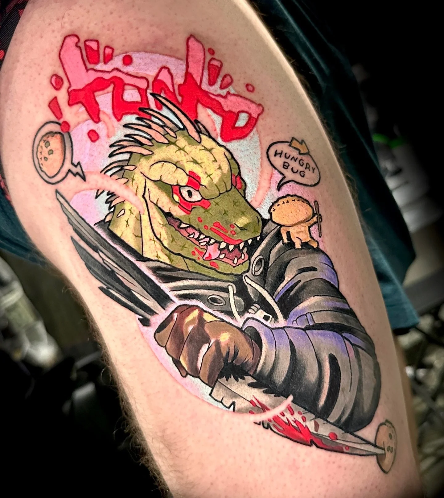 Had the honor of making Caiman from #dorohedoro (who was on my wanna-do list forevaaa) this past weekend at the Milwaukee tattoo arts convention! 
.
Booking November / December in Colorado ✨