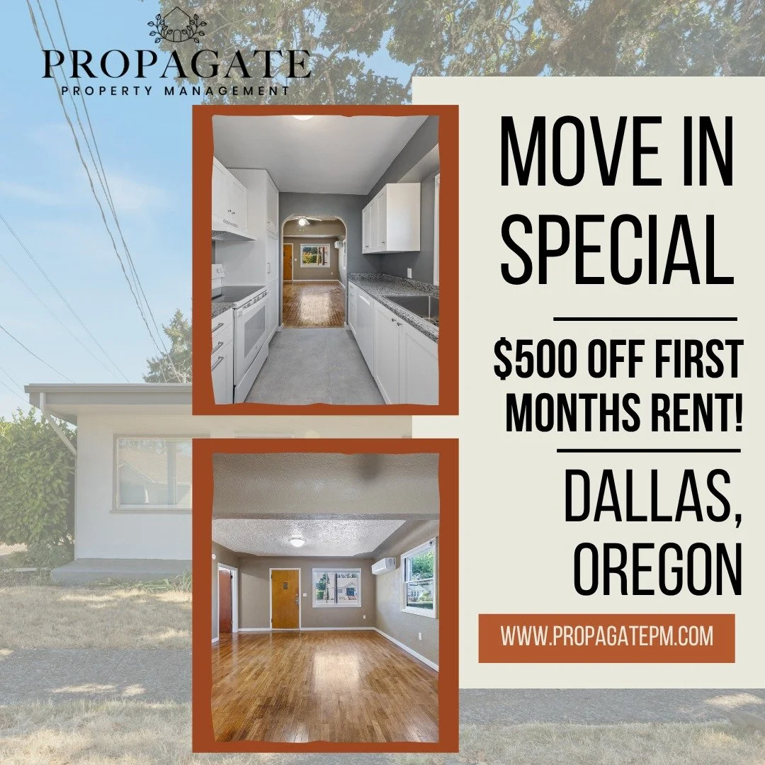 A fresh start and $500 off your first month of rent? Yes, please! ✨
.
.
www.propagatepm.com #NewHome #Home #DallasOregon #PNW #PropertyManagement #MoveinSpecial