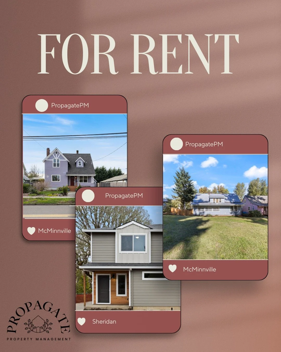 We have some great homes available for rent right now! You can check them out on our website at www.propagatepm.com or send us a message!