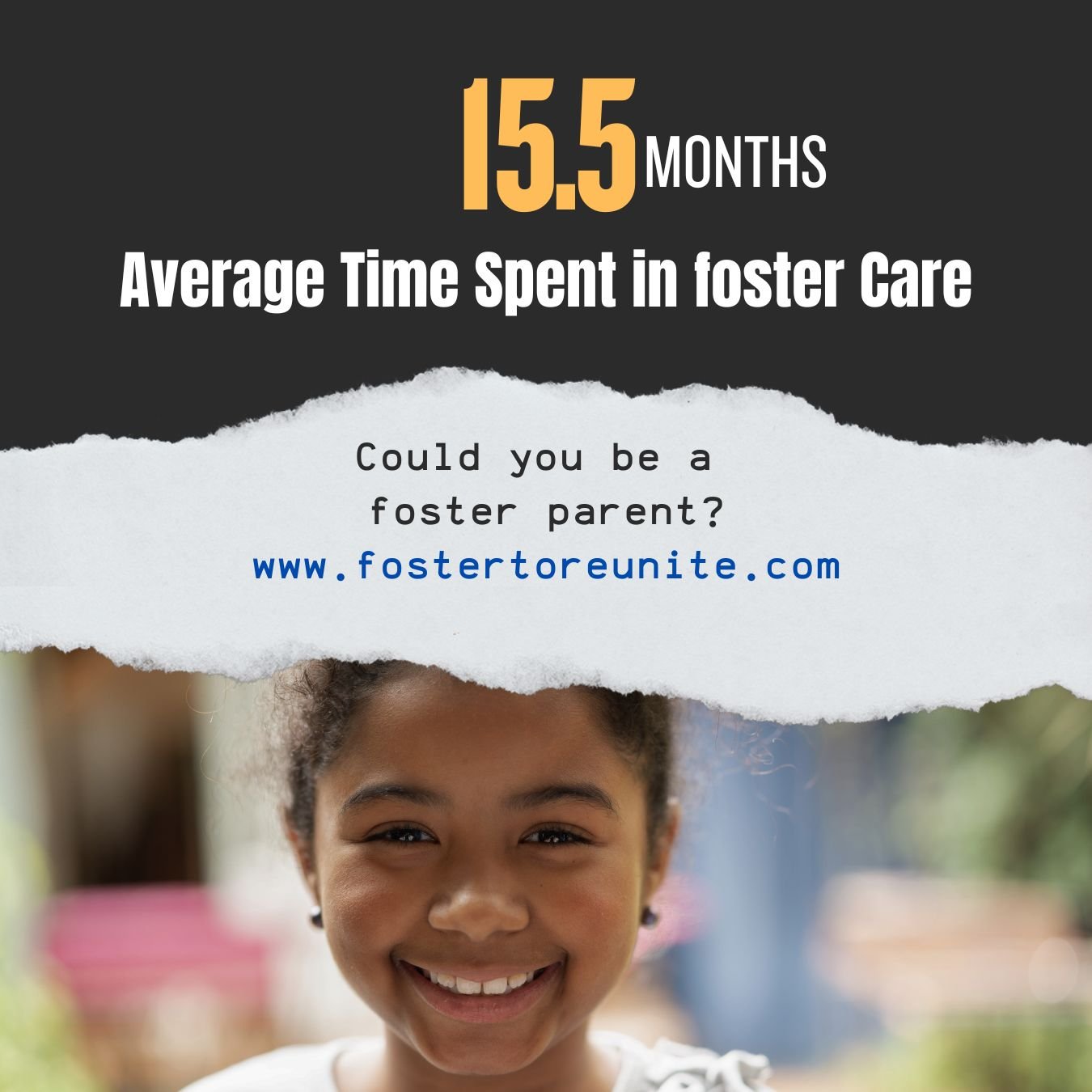 Most children spend 15.5 months in foster care until they are reunited with family or adopted. Could you be a temporary safe haven? #fostercare #parenting #Washingtondc www.fostertoreunite.com