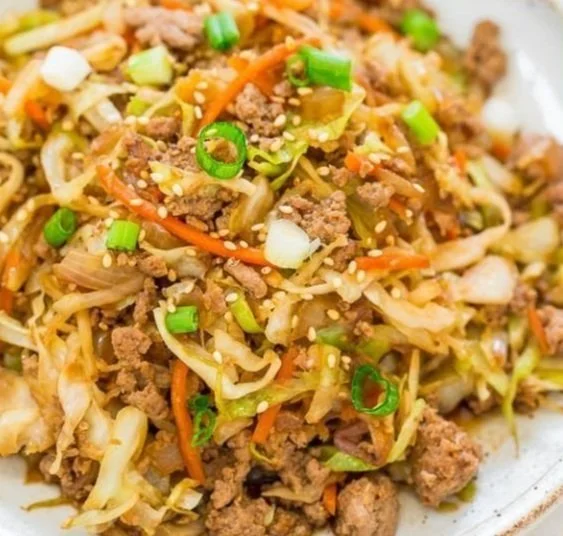 Low Carb Chicken Egg Roll Bowl +/- Rice