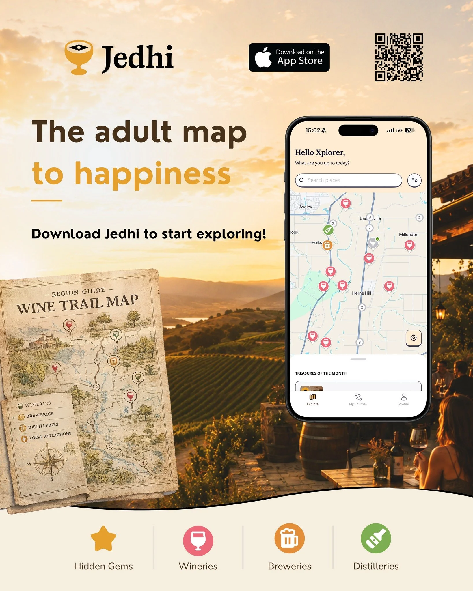 Meet @jedhiapp, the adult map to happiness. Built for wine, beer and gin lovers.
Jedhi helps you plan better days out, uncover hidden gems and track the places you&rsquo;ve visited. 
You might be surprised what&rsquo;s still waiting to be explored!