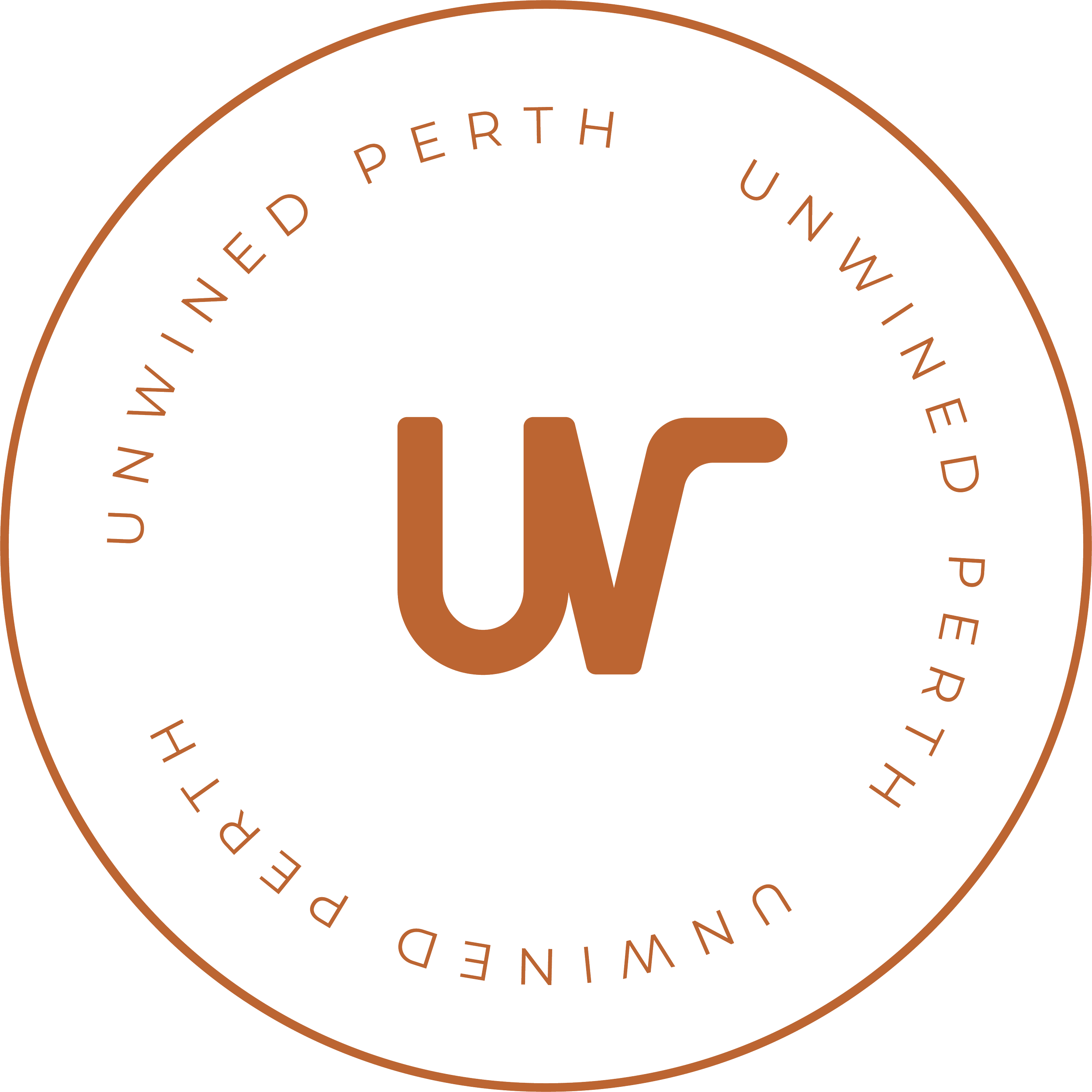 Circular logo with the text "Unwined Perth" and "www.unwinedperth.com" around the outer edge, and a stylized "UW" in the center.