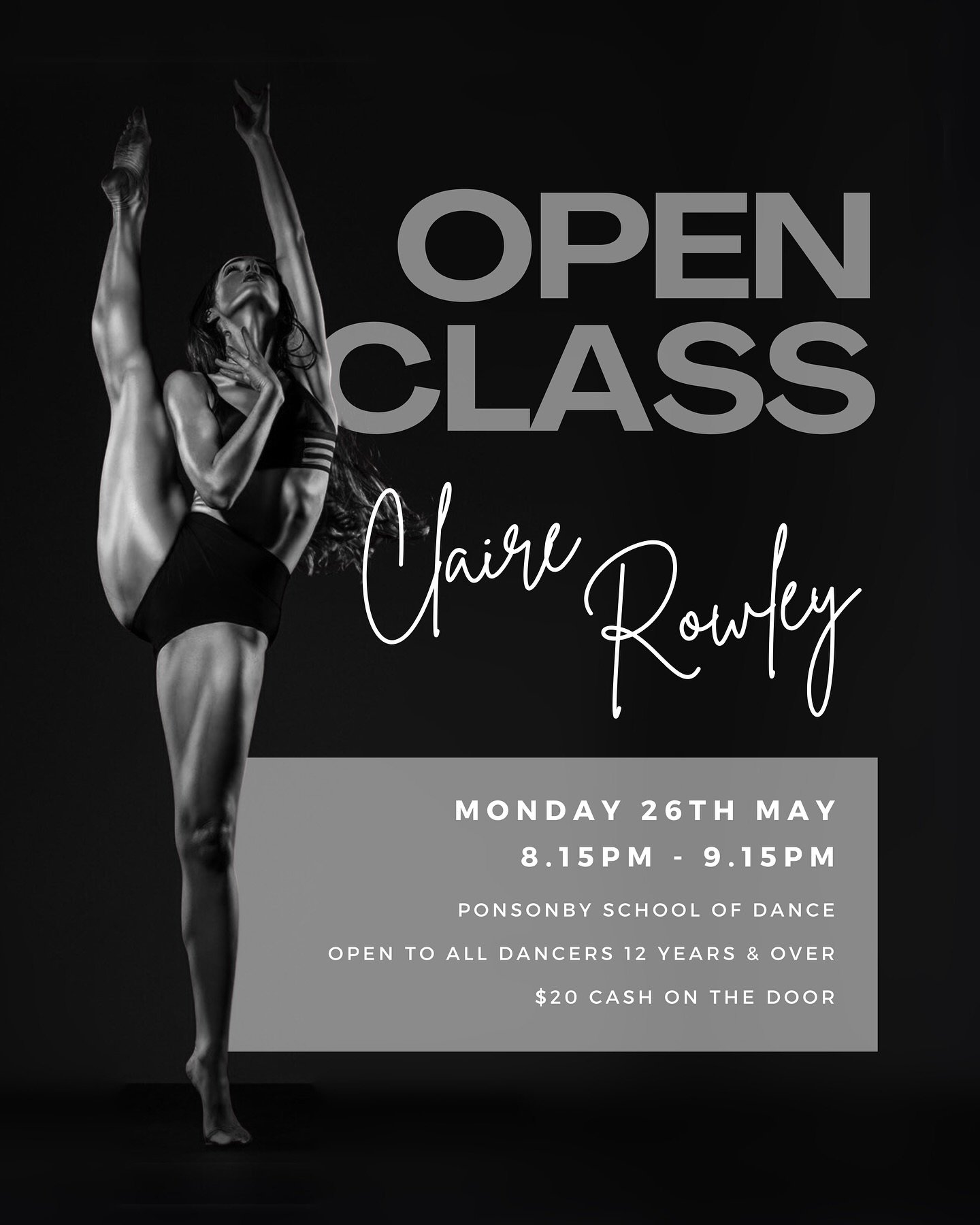 OPEN CLASS ✨💫⭐️

We are SO excited to have @c.v.r.choreography in studio for JAZZ TECH!

🗓️ Monday 26th May
⏰ 8.15PM - 9.15PM
⭐️ Open to ALL dancers 12+
📍 5 Lincoln Street, Ponsonby 
💫 $20 cash on the door for non PSOD Students 

SEE YOU THERE!