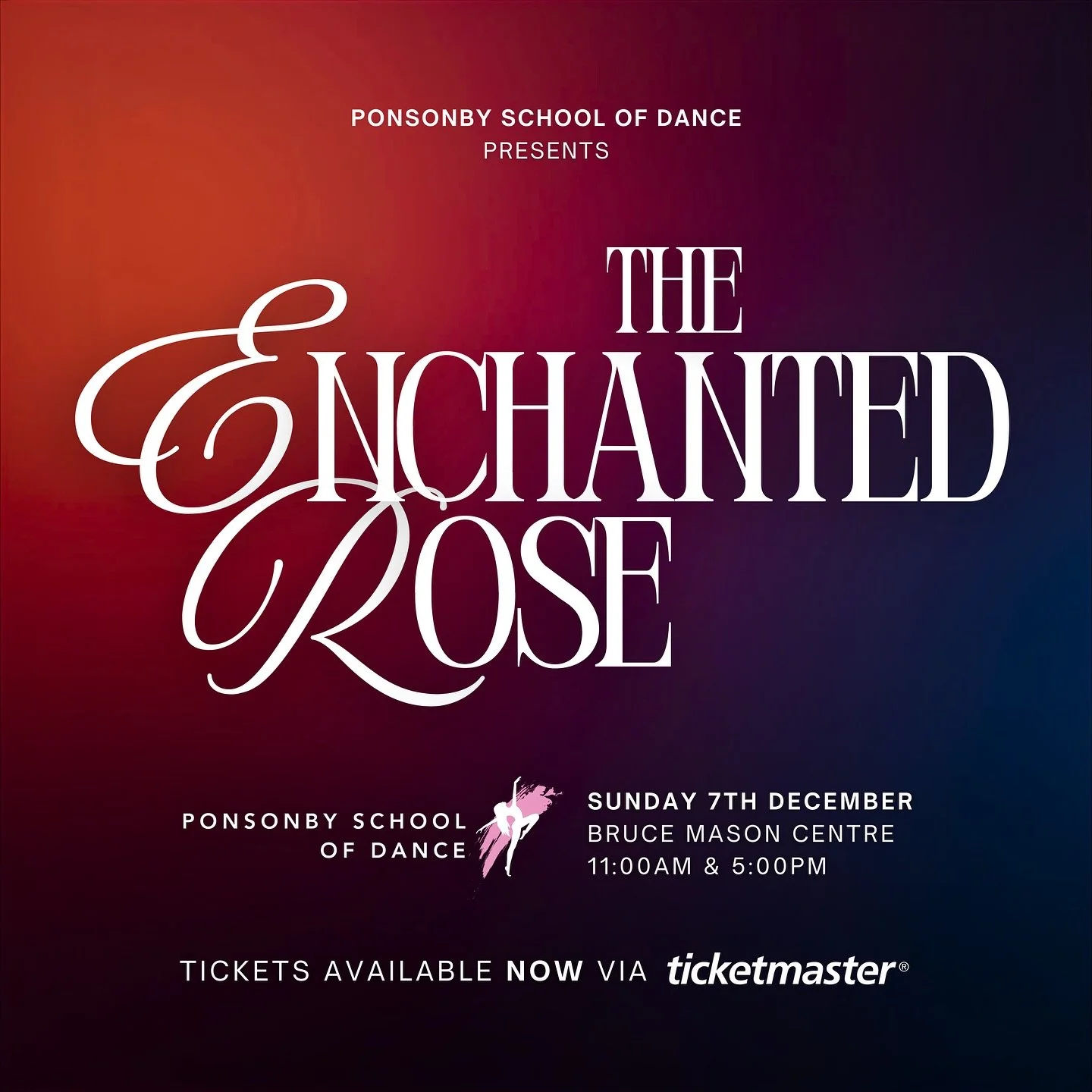 PSOD is proud to present our 2025 show, THE ENCHANTED ROSE 🌹 

Come and support our amazing dancers and experience the magic live on stage! 

📅 Sunday 7th December 2025
📍 Bruce Mason Centre, Takapuna
✨ Show A - 11:00am
💫 Show B - 5:00pm

Tickets 