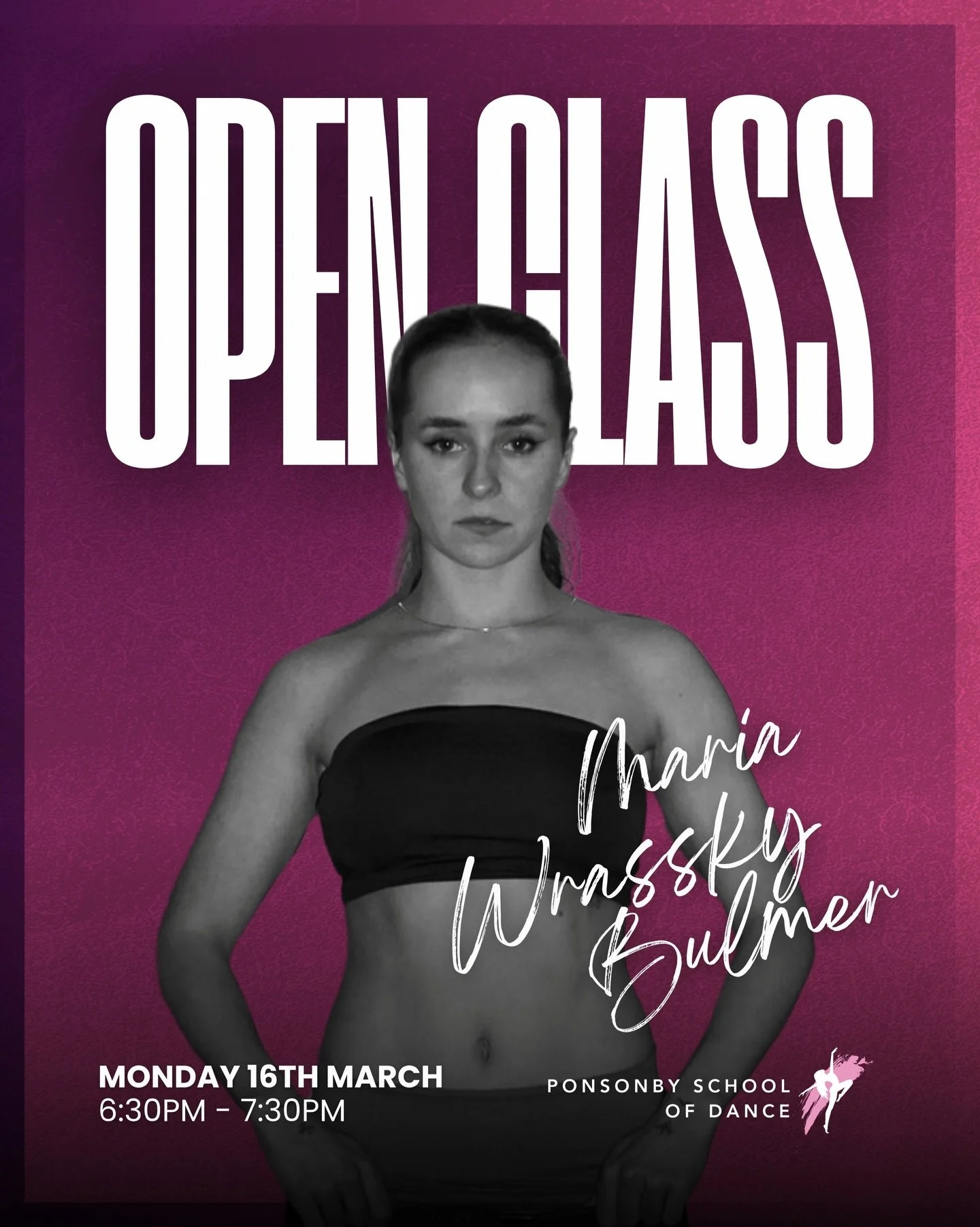 🔥 MONDAY OPEN CLASS with @maria_wrassky 🔥

🗓 Monday 16th March
⏰ 6:30pm &ndash; 7:30pm
⭐️ Open to ALL dancers 13+
📍 5 Lincoln Street, Ponsonby
💫 $20 cash on the door for non PSOD dancers

SEE YOU THERE 😍