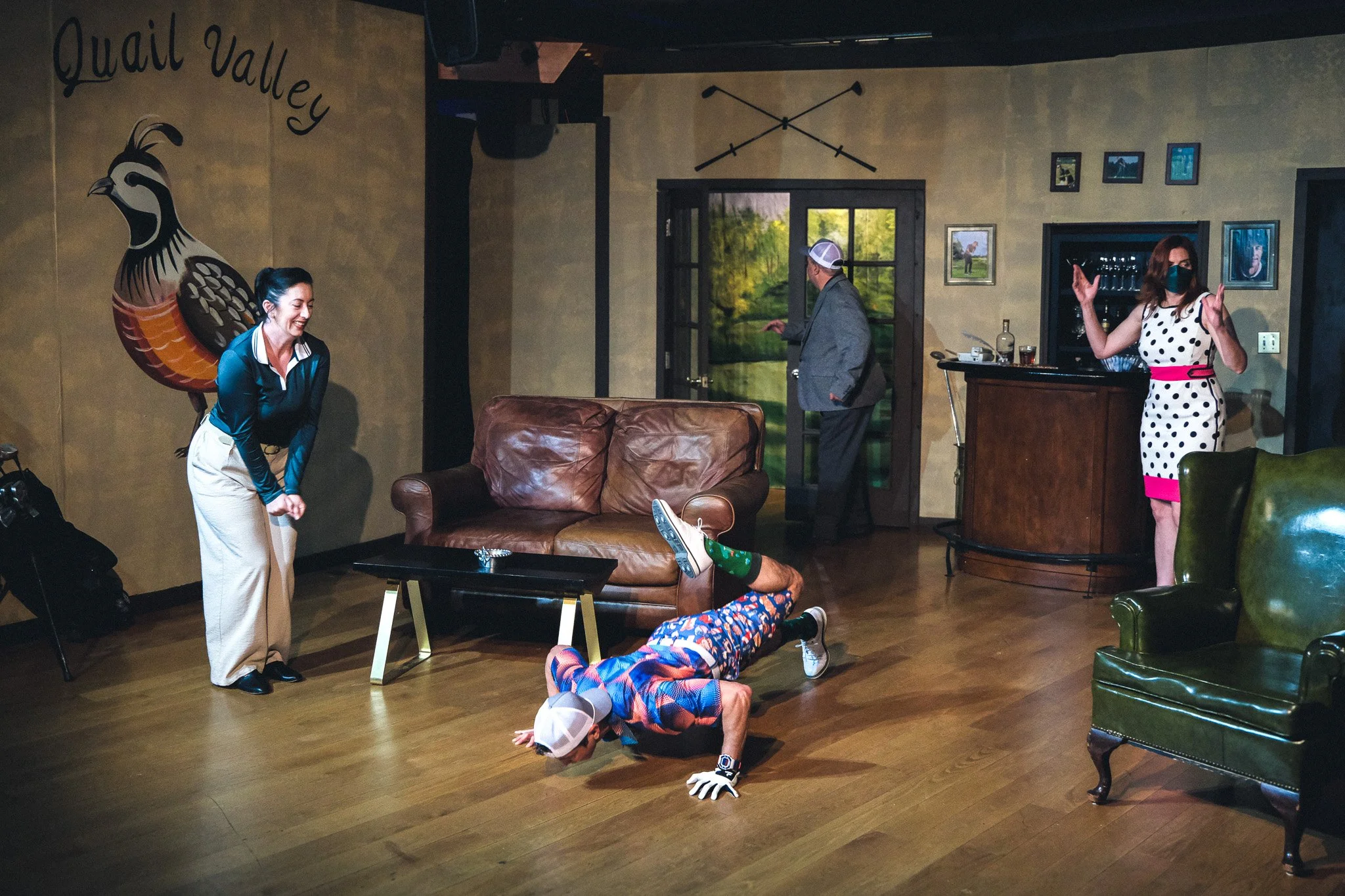  Jaccie Serbus as **Louise**, Joshua Caraballo as **Justin**, David Cervera as **Bingham** &amp; Beth Crosby as **Pamela**  **Photo by** Katie McManus 