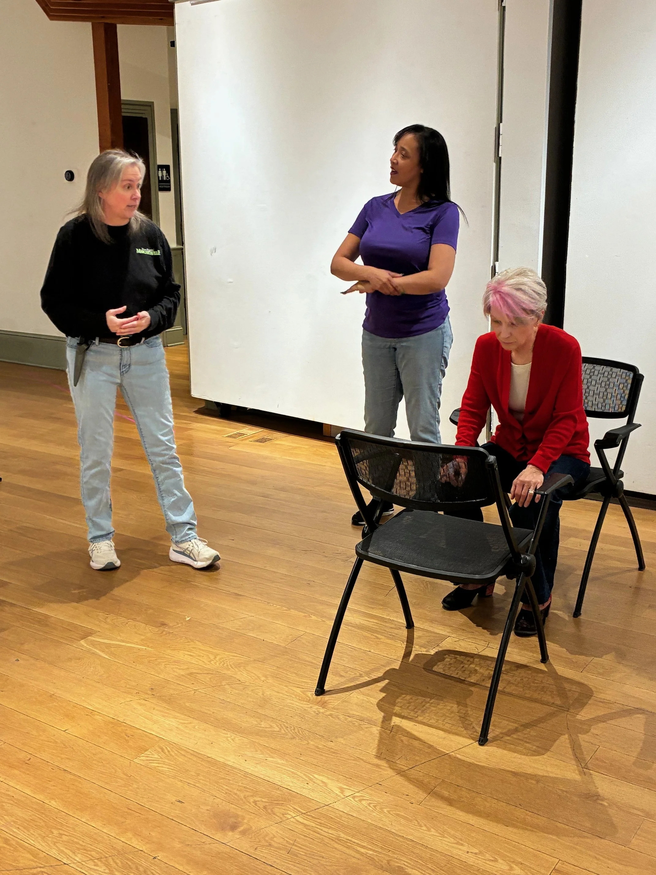  Beth Davis, Rav’n Moon &amp; Margaret Casart in rehearsal  **Photo by** Lynn Fleming 