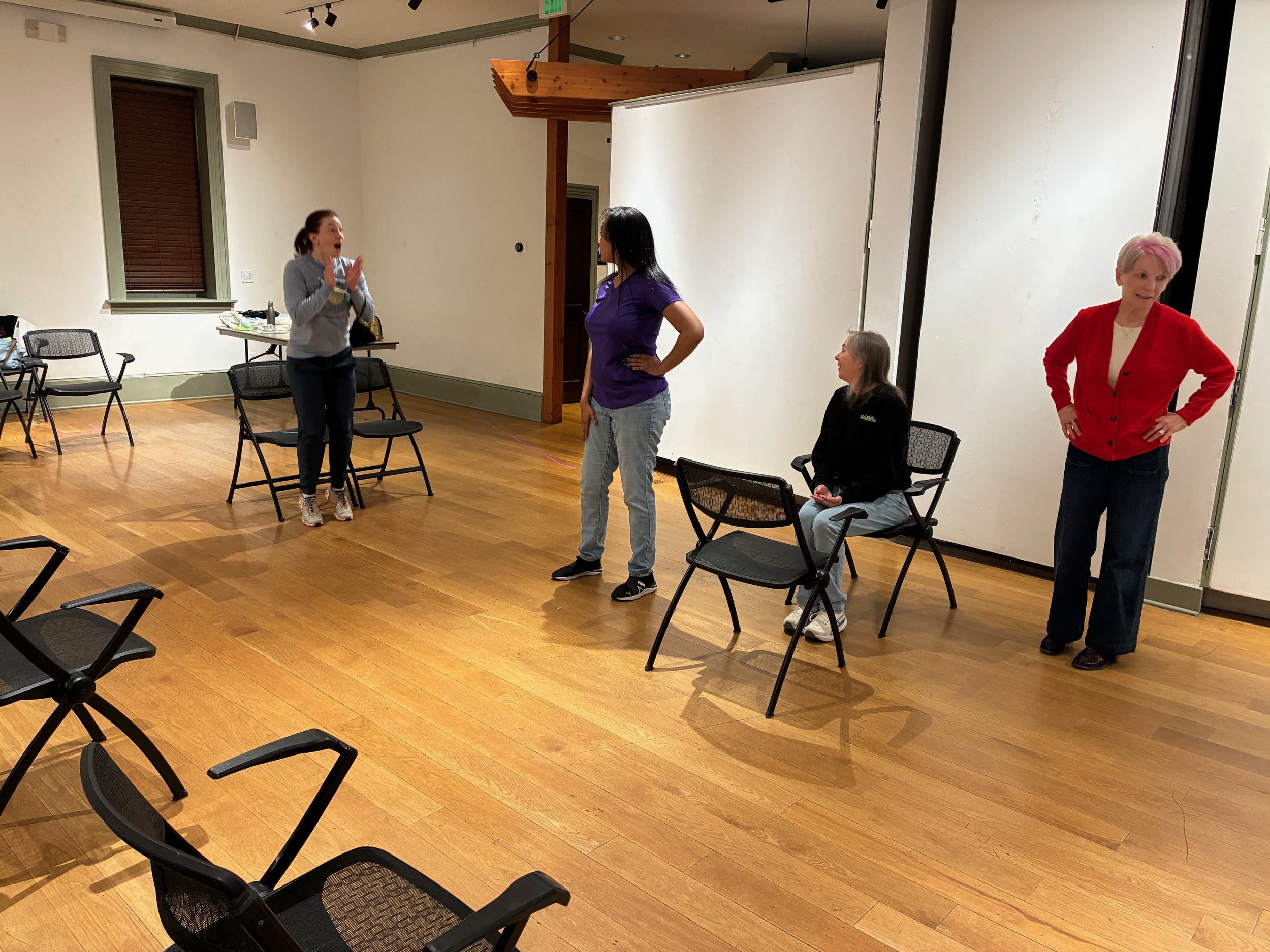  **Cast** of *The Revolutionists* in rehearsal  **Photo by** Lynn Fleming 