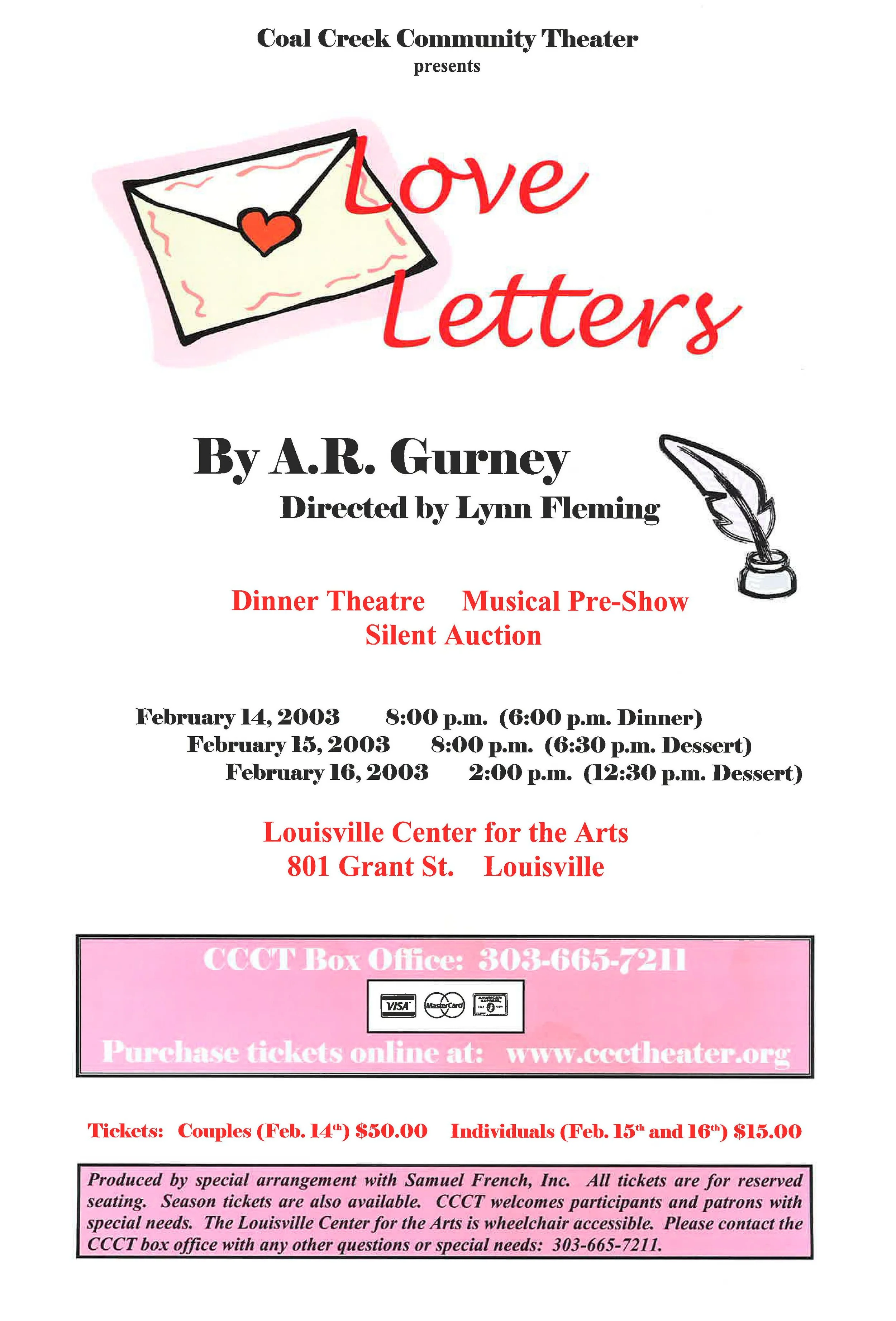 CCCT Presents 'Love Letters' — Coal Creek Theater of Louisville