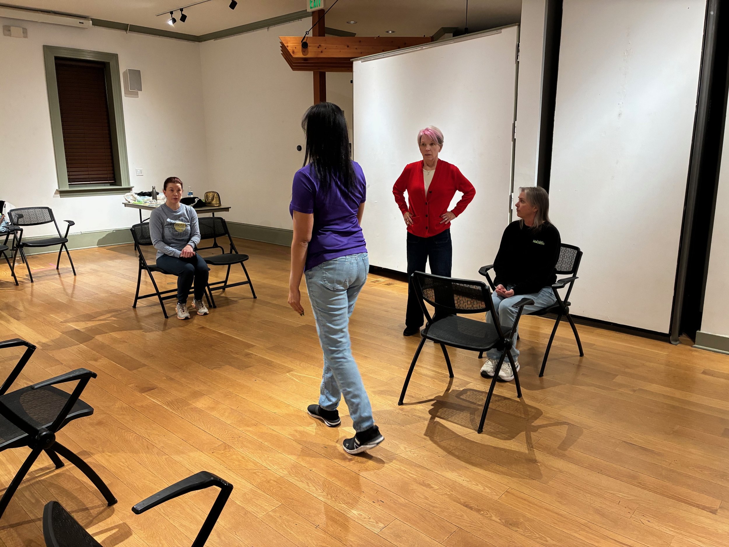  **Cast** of *The Revolutionists* in rehearsal  **Photo by** Lynn Fleming 