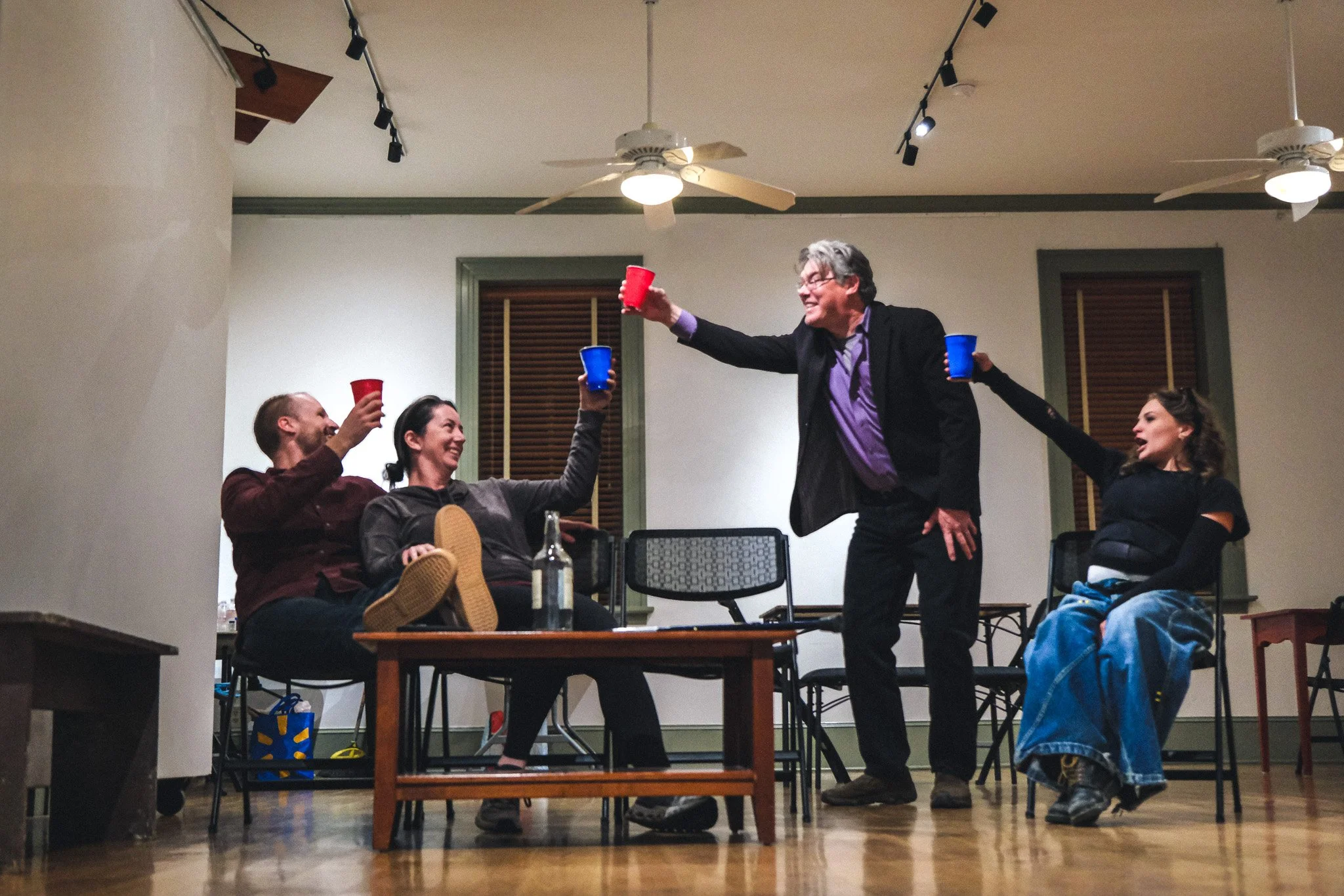 **Cast** of *Time Stands Still* in rehearsal  **Photo by** Katie McManus 
