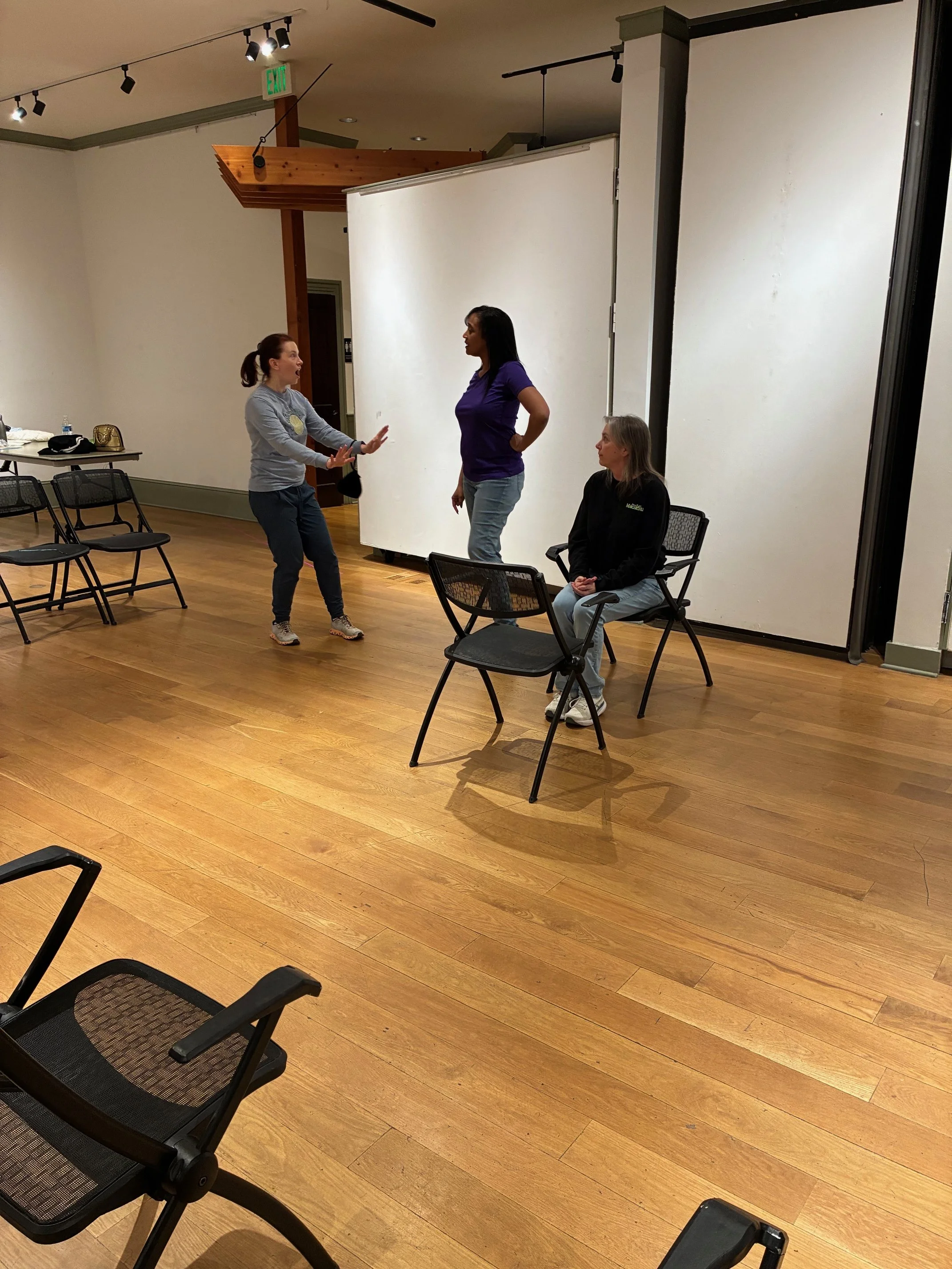  Danielle Bailey, Rav’n Moon &amp; Beth Davis in rehearsal  **Photo by** Lynn Fleming 