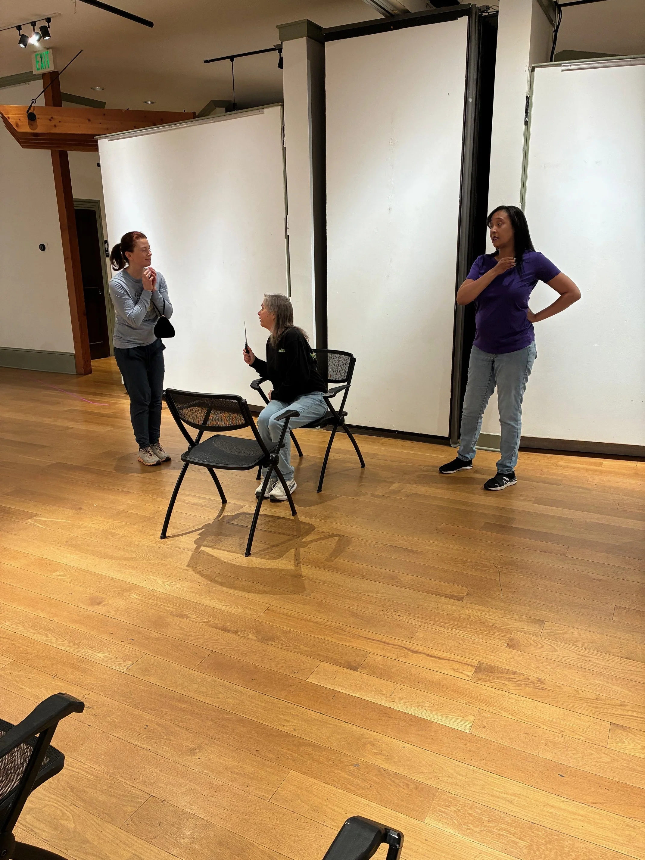  Danielle Bailey, Beth Davis &amp; Rav’n Moon in rehearsal  **Photo by** Lynn Fleming 