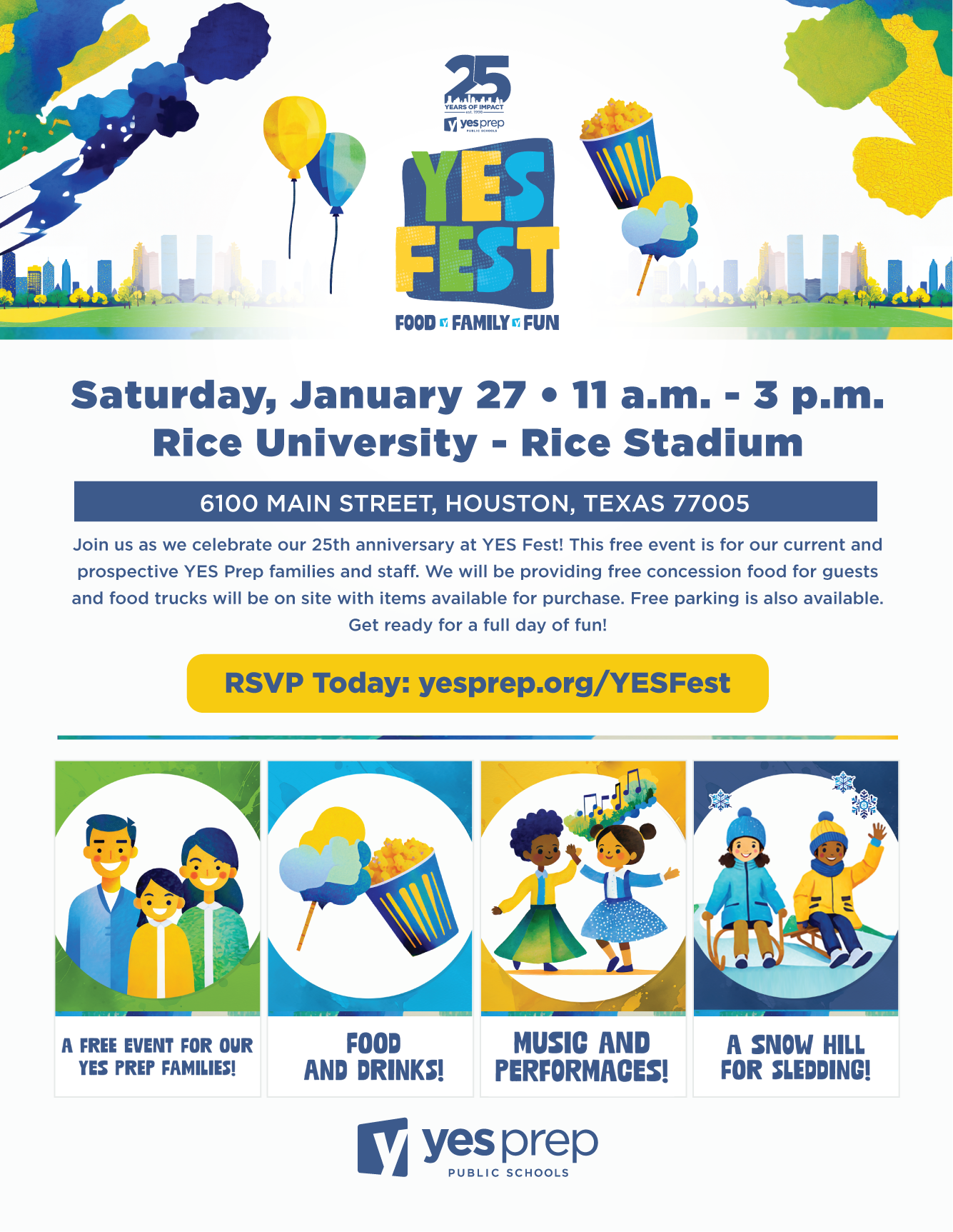 YES Prep - Charter School Design Inspiration - YES Fest Event Postcard Graphic - Houston, Texas