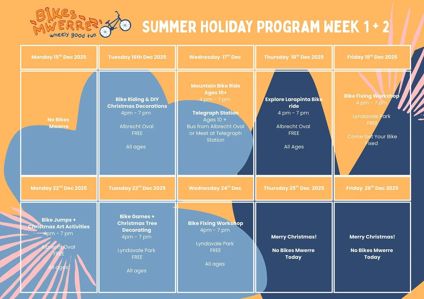 2025/2026 Summer Holiday Program Week 1 and 2! 
#bikesmwerre 

Proudly supported by #astc @alicespringstowncouncil @indigenous_gov #larapintasupermarket @revolvere_cycling without you all and without our young people, the support of families and key 