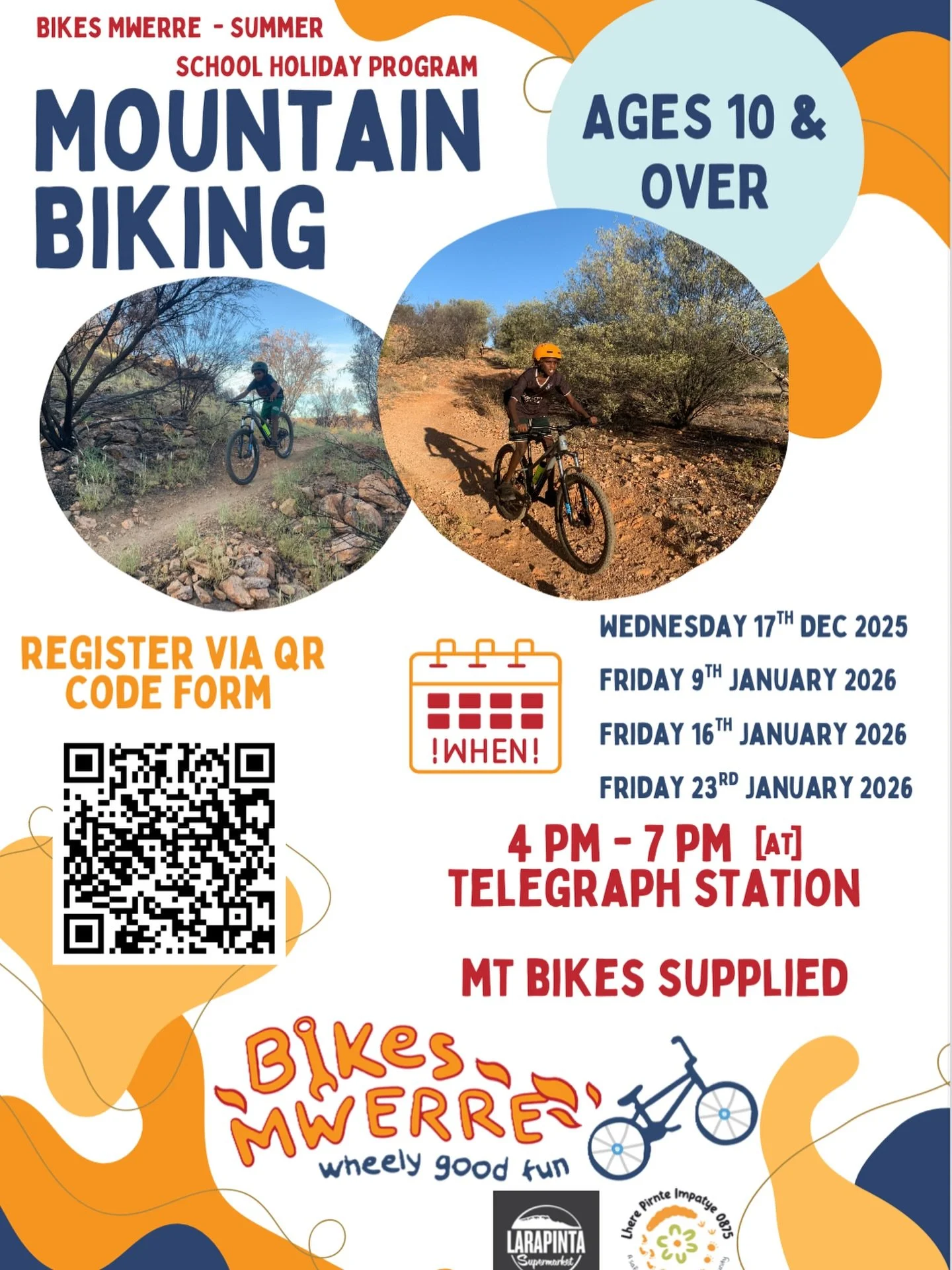 One of most loved activities is back! Mountain biking @ Telegraph station is on TODAY! And few other dates over the summer holidays. 

Do you have a young person in your family, care or community who is 10 and over?! They can come Mountain Biking wit