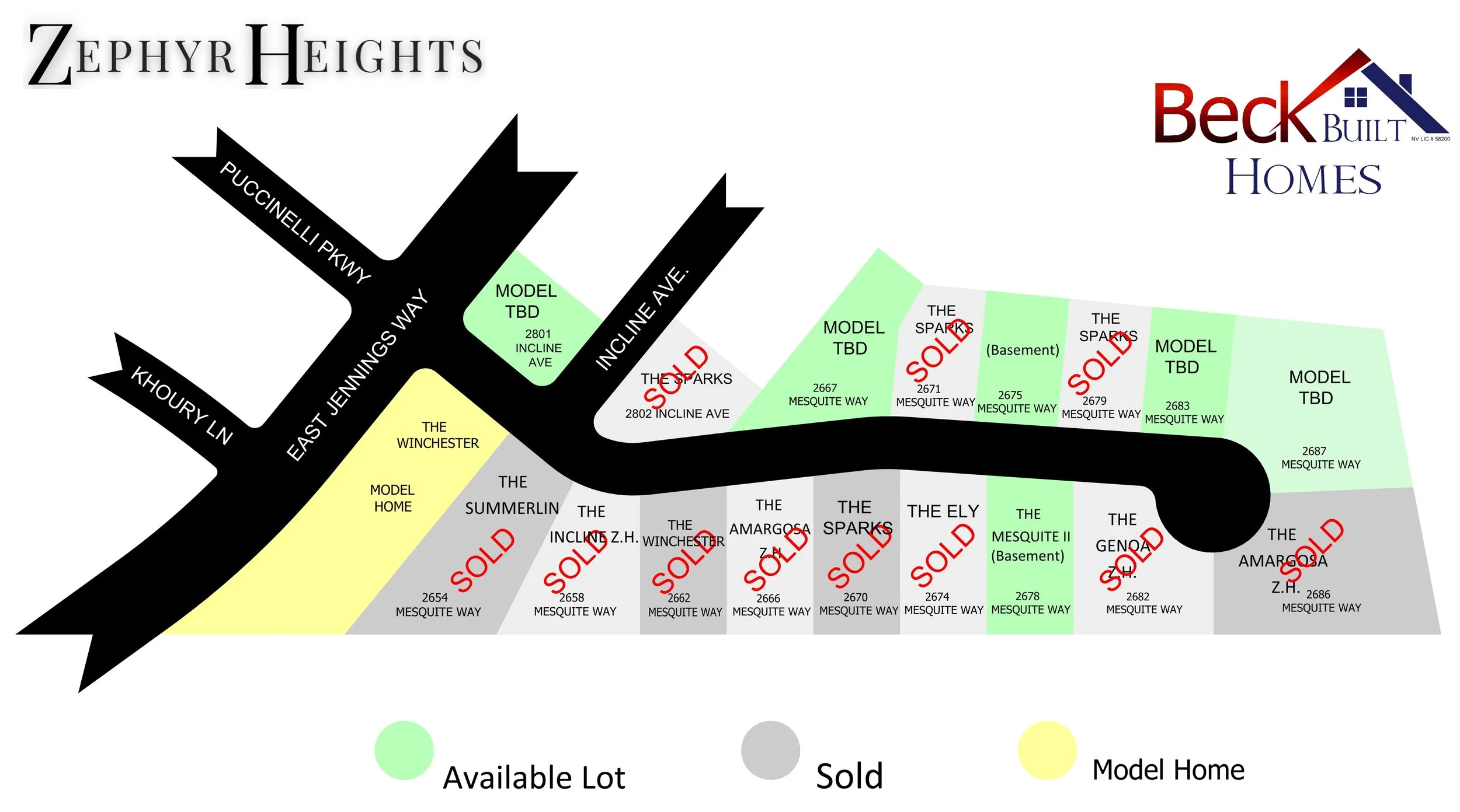 Zephyr Heights Available Lots Map as of February 2026