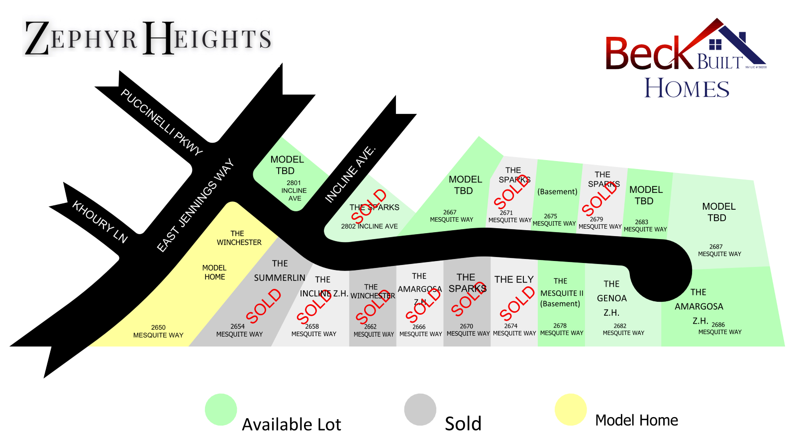 Zephyr Heights map as of 1.5.26 by Beck Built Homes in Elko, Nevada