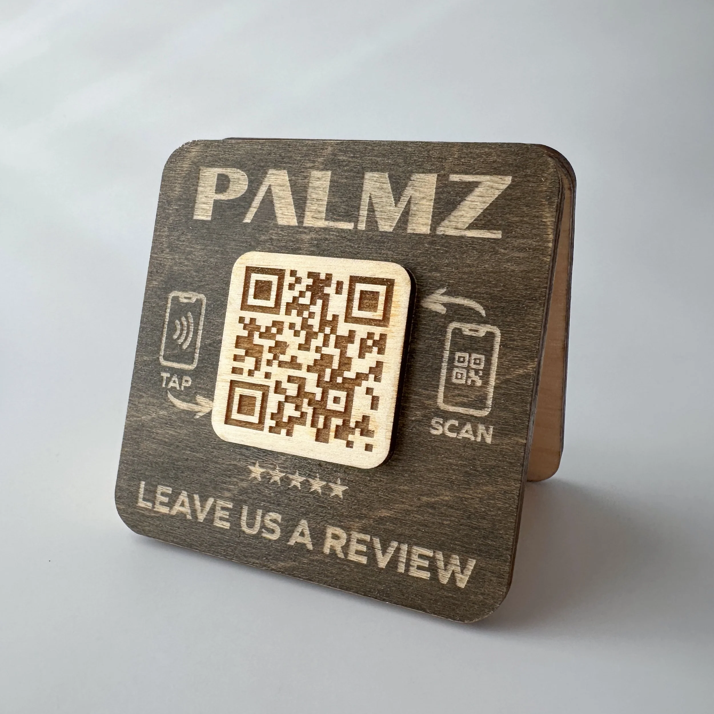 Custom 3D logo NFC QR business review stand any shape any color