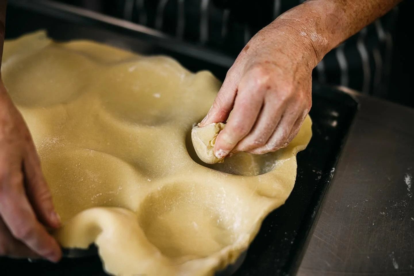 The first step of our Pear &amp; Almond tarts 🍐

Changing with the seasons, we started making them as some very kind friends &amp; customers delivered us the most amazing pears! Poached and added to the tarts along with some mirabelle plum jam these