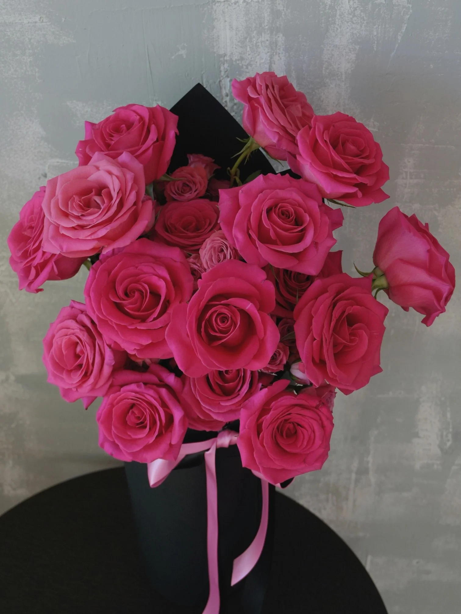 Pink Floyd rose ice cream cone bouquet black wrap.jpeg